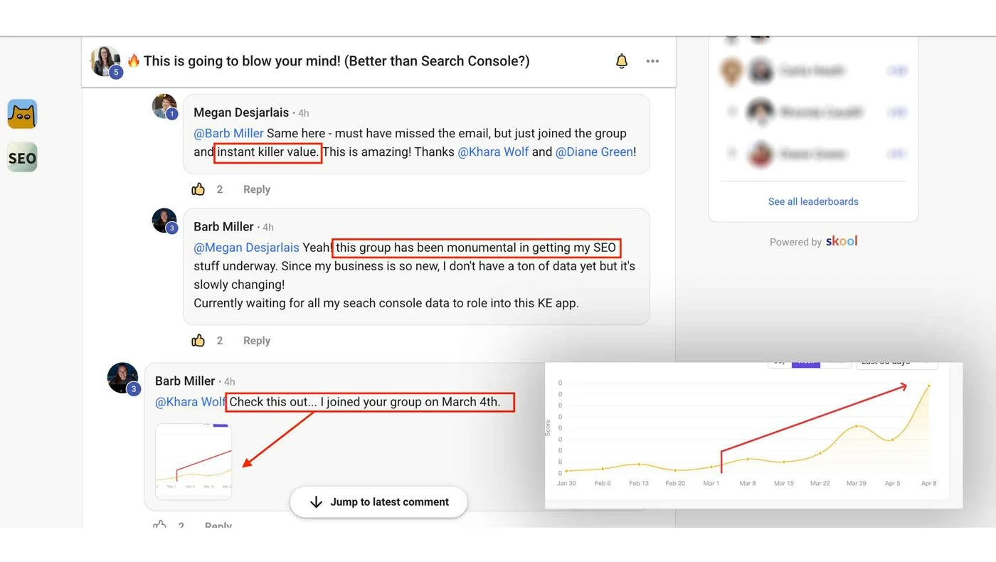 How to get instant value that will improve your SEO in under 4 weeks&hellip;

&ldquo;Instant killer value&rdquo; + &ldquo;this group has been monumental in getting my SEO stuff underway&rdquo;

These are real results from members in my Squarespace SE