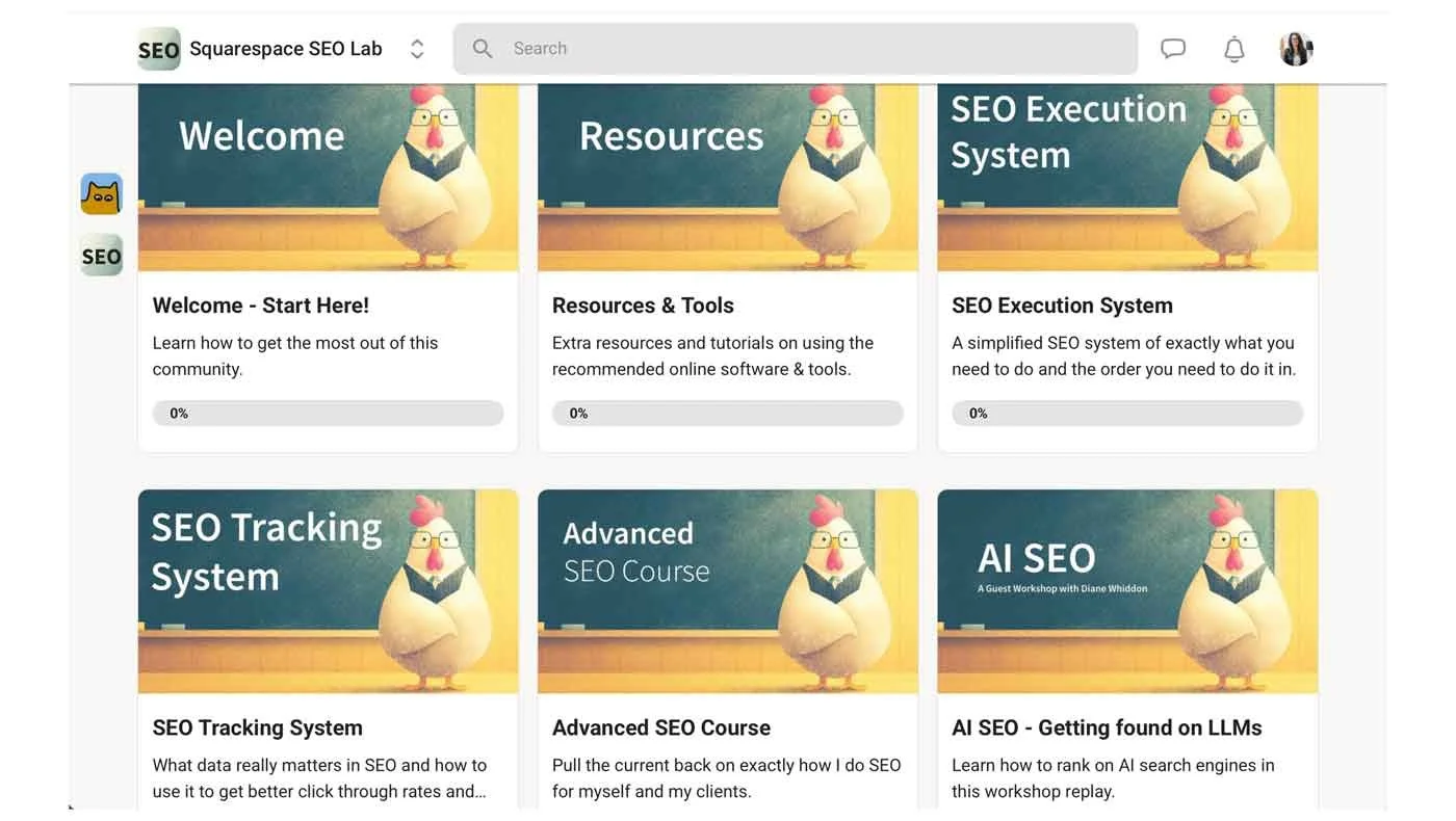 Squarespace SEO course classroom screen shot