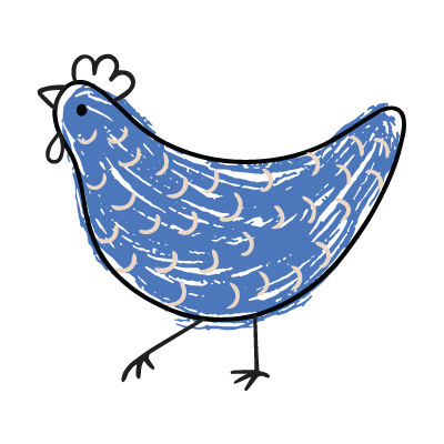 hand drawn blue chicken with tan lines