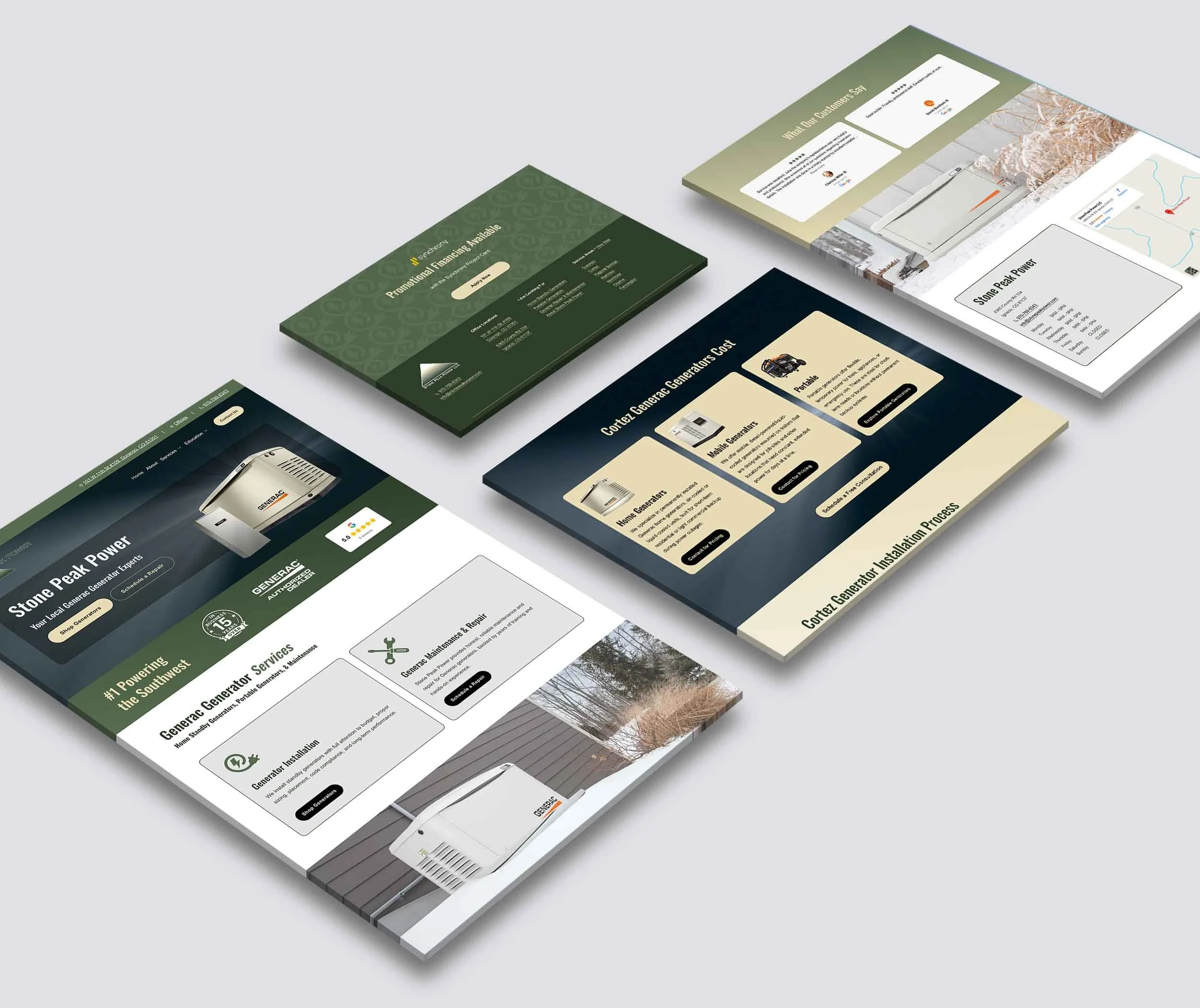 mockup of several stone peak power pages from the website redesign