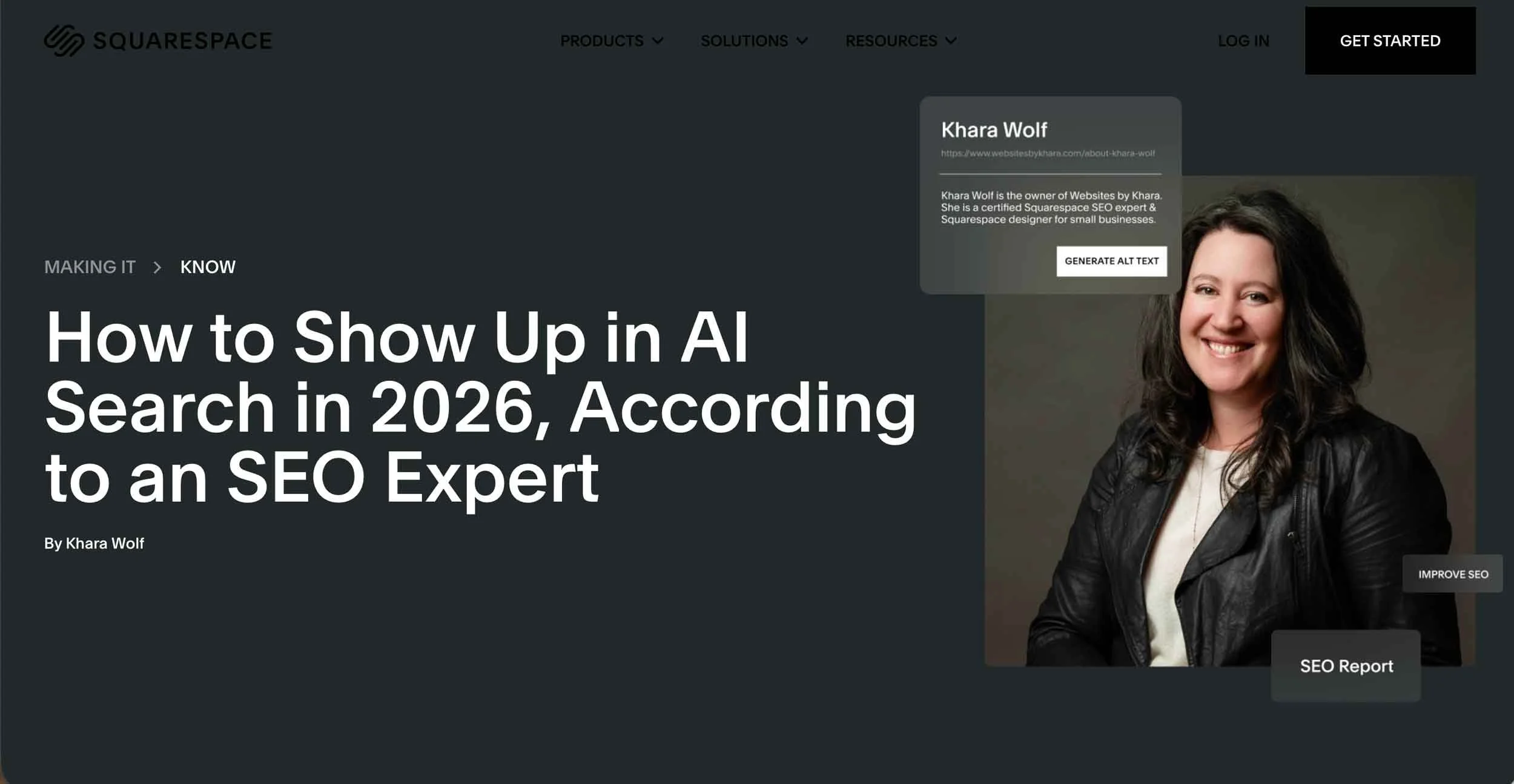 screenshot of the article How to Show Up in AI Search in 2026, According to an SEO Expert on the Squarespace website