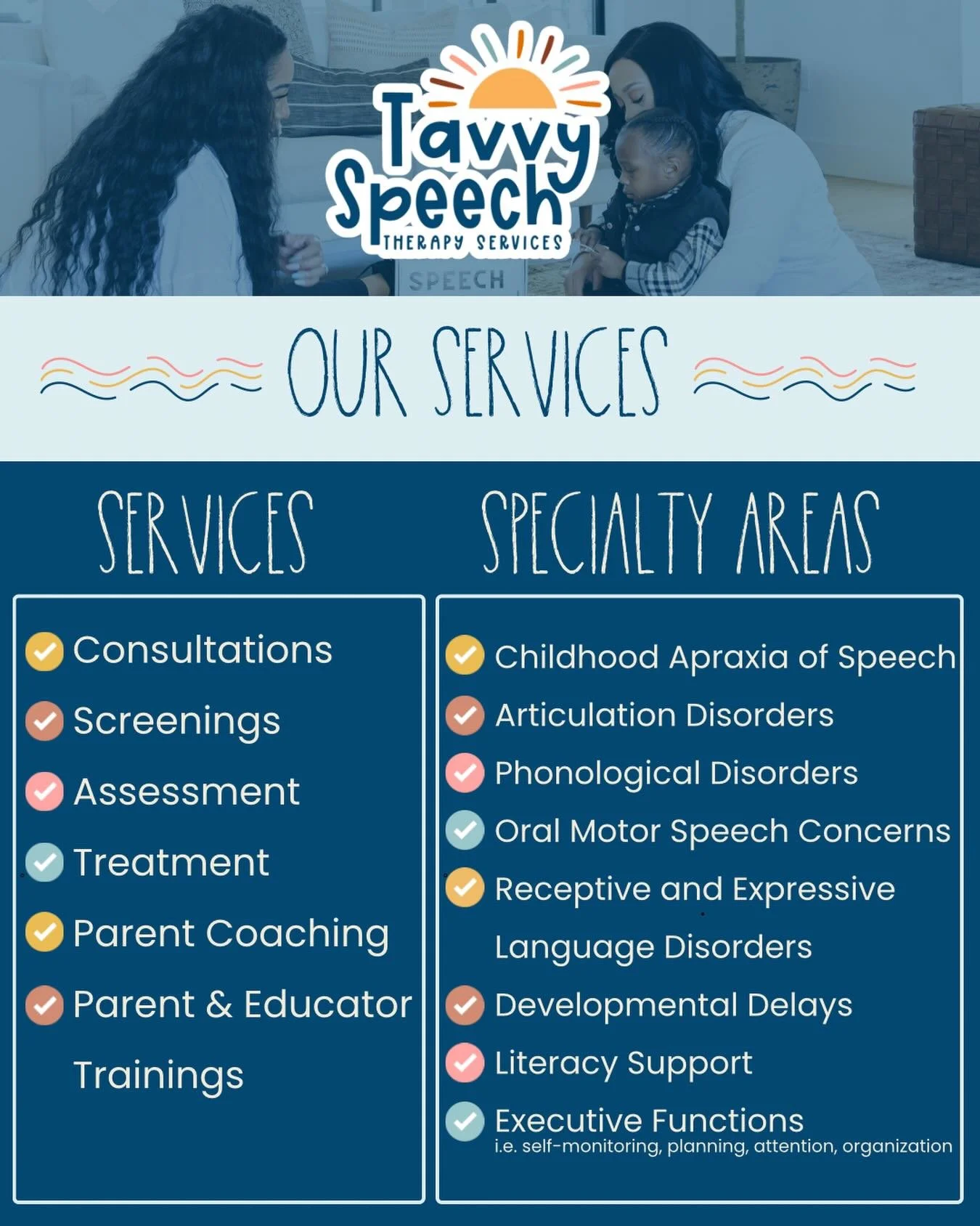 Welcome to Tavvy Speech Therapy Services! 

At Tavvy Speech, we provide personalized, evidence-based speech and language therapy designed to help children build confidence and strong communication skills that carry over into real life.

We specialize