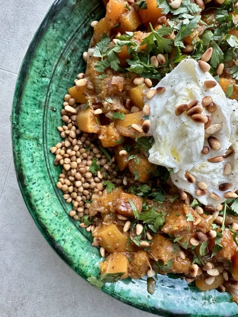 Vezelrijke recepten: Pompoenstoof met buffelmozarella