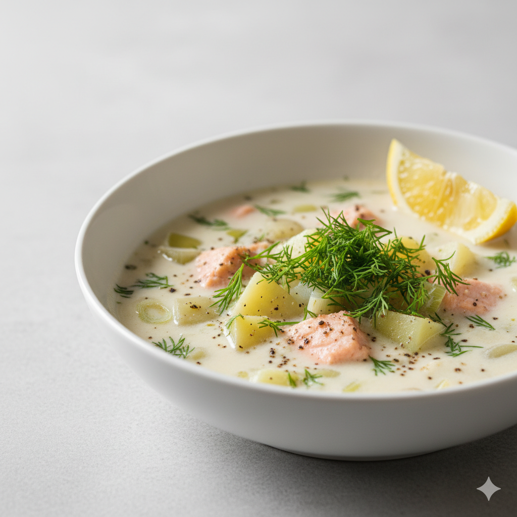 Finse zalm en prei soep