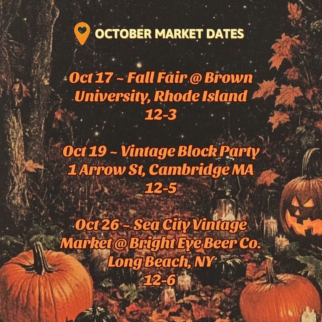 We are sailing off Block Island for some amazing events coming up soon✨🔮✨🔮 

10/17 Fall Fair at @fashionatbrown 🍂📚🧥

10/19 Block Party in Cambridge, Mass with @backandforth.flea &amp; @atticvintagema ✨🌉✨ 

10/26 @seacityvintagemarket at Bright 