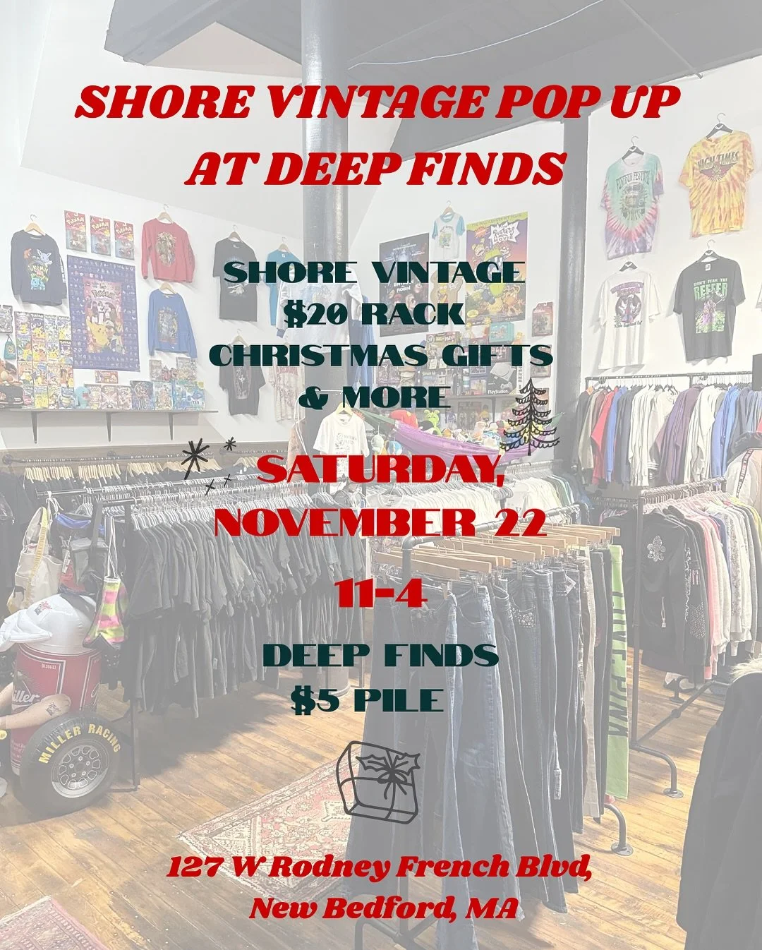 Come join us for our first pop up at Deep Finds! Start your sustainable holiday shopping and come hang with us! 🎄 

📍Deep Finds 127 W Rodney French Blvd, New Bedford, MA

Stop by!! 

@deep.finds 

#vintage #sustainablefashion #sustainability #holid