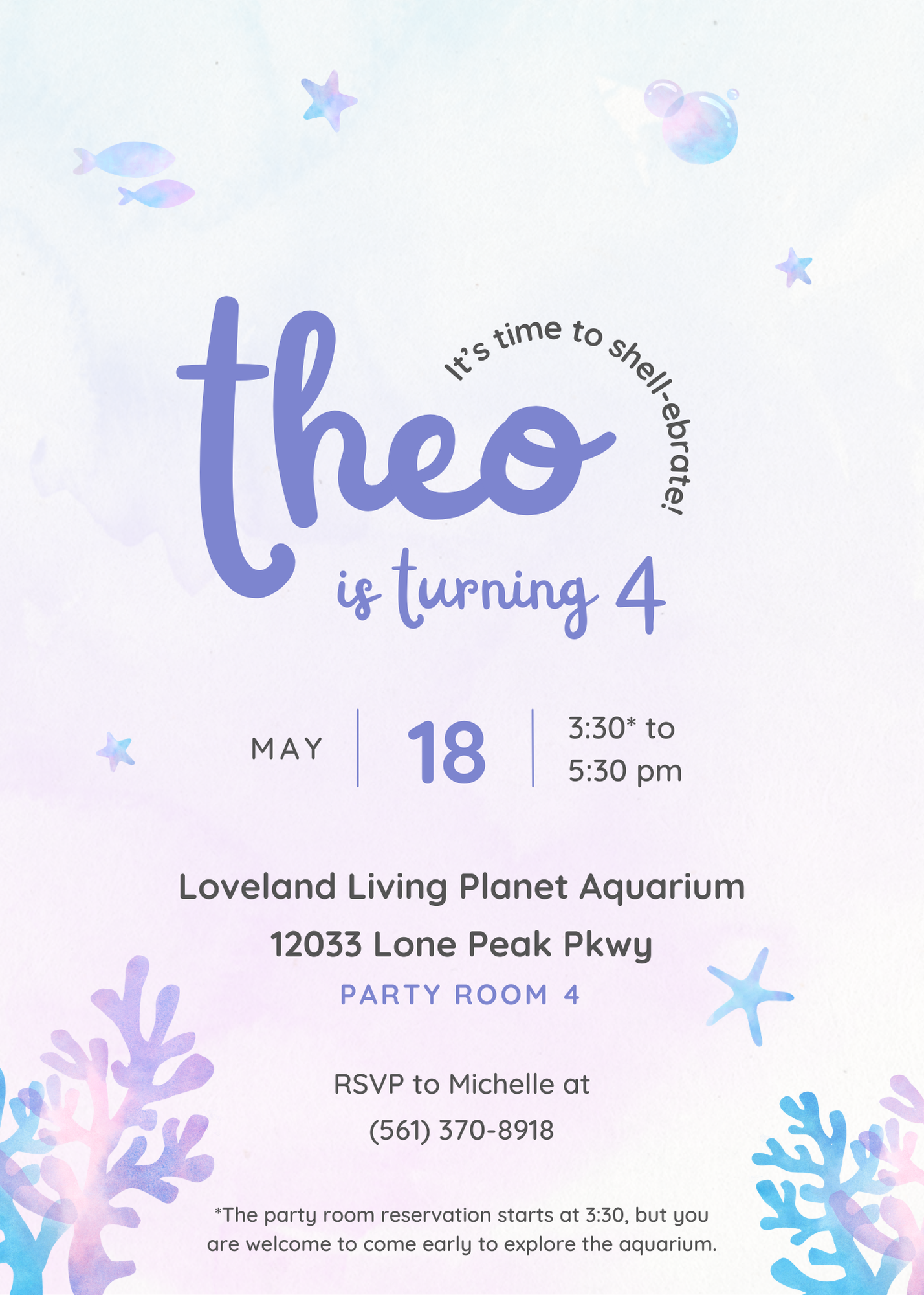 Theodore's Aquarium Birthday Invitation