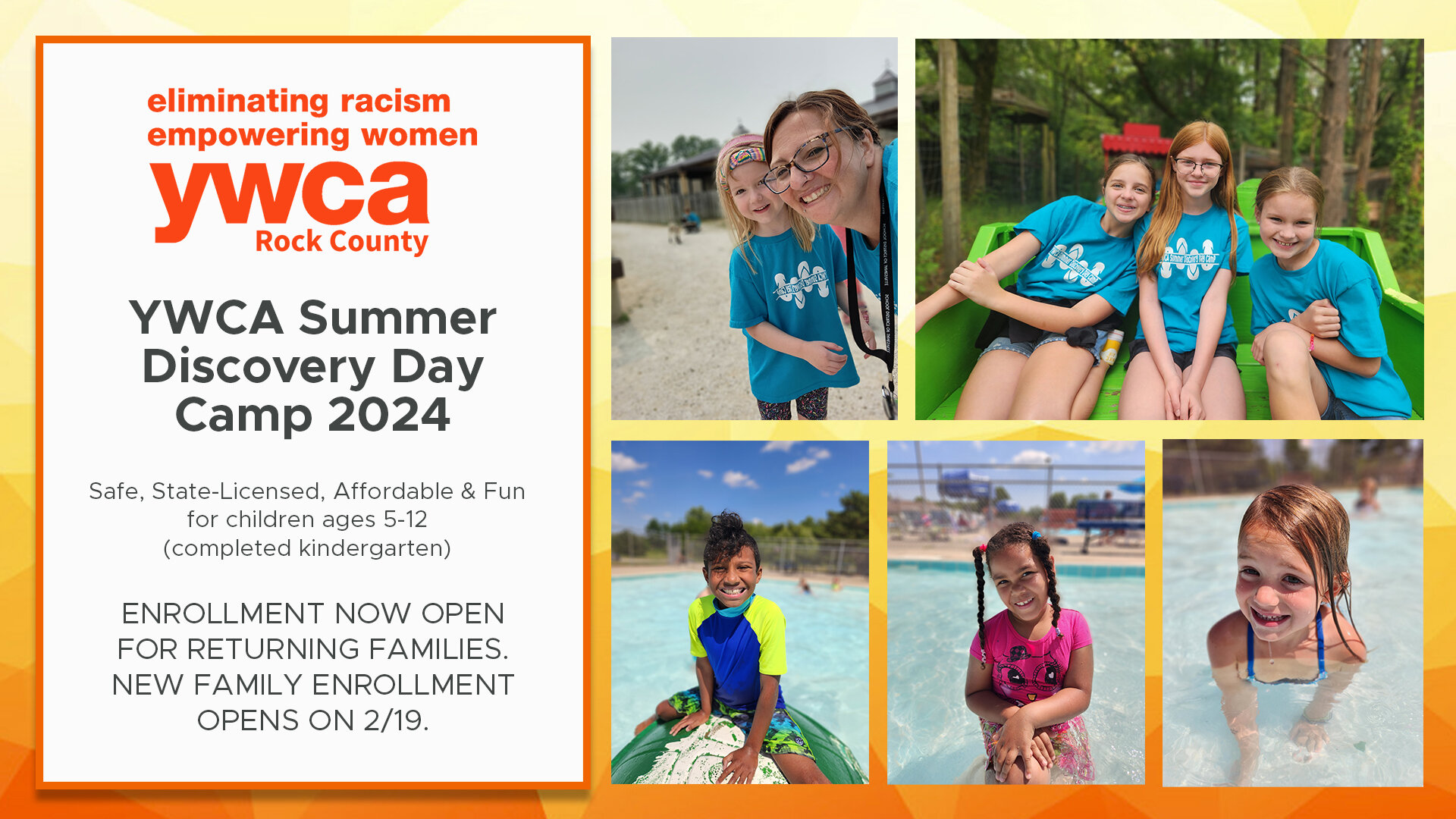 Summer Camp enrollment is now open for returning families through your existing ProCare Account. New families can enroll starting 2/19 through a link that will be posted on the YWCA Rock County Website. If you are looking for awesome activities to ke