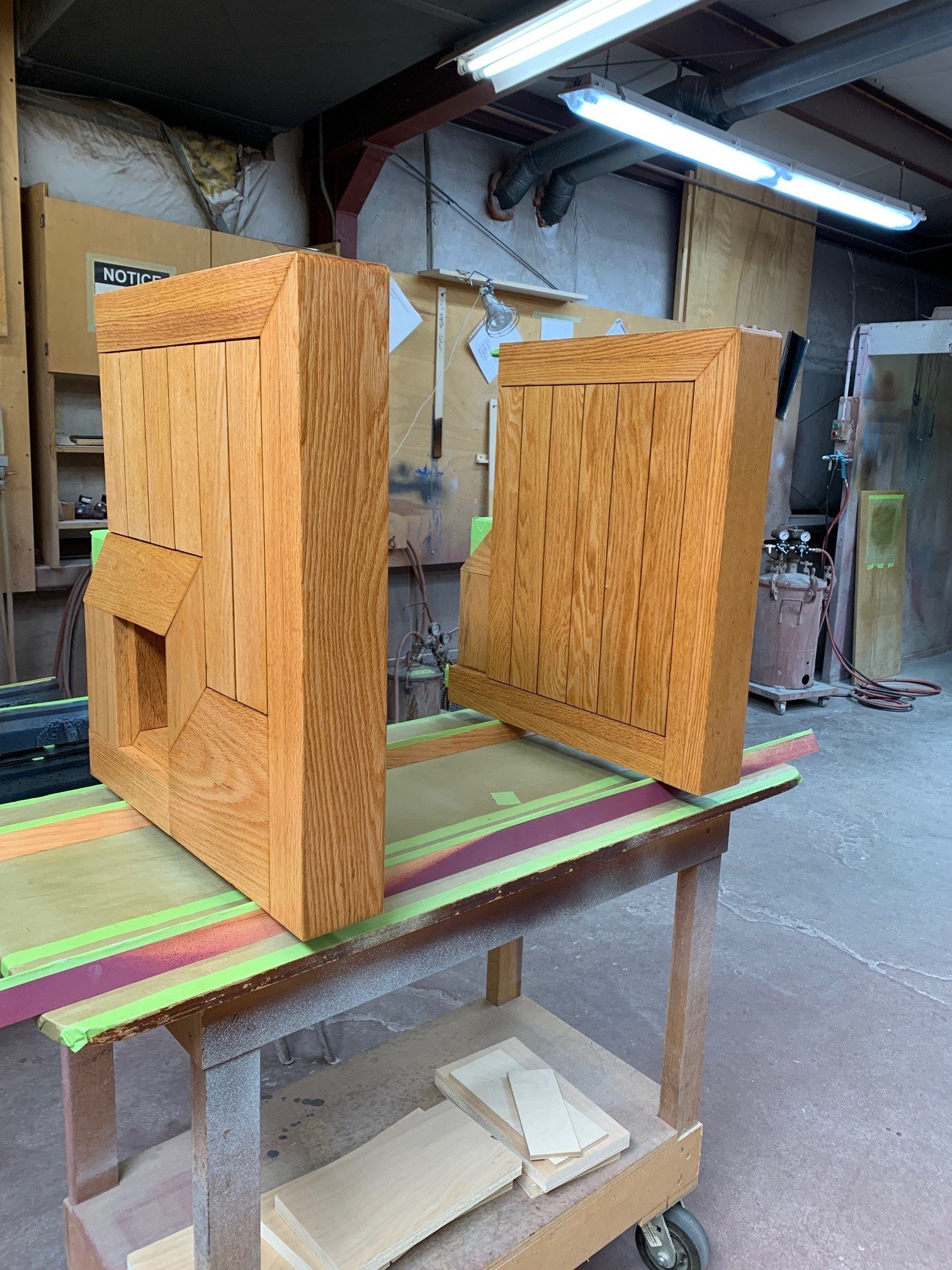  RECONSTRUCTION    June 2022 &nbsp;  As a result of the water damage, restoration was needed for the wooden console and bench. Within C.B. Fisk’s paint and finishing shop, multiple coats are added before the console is reassembled.  