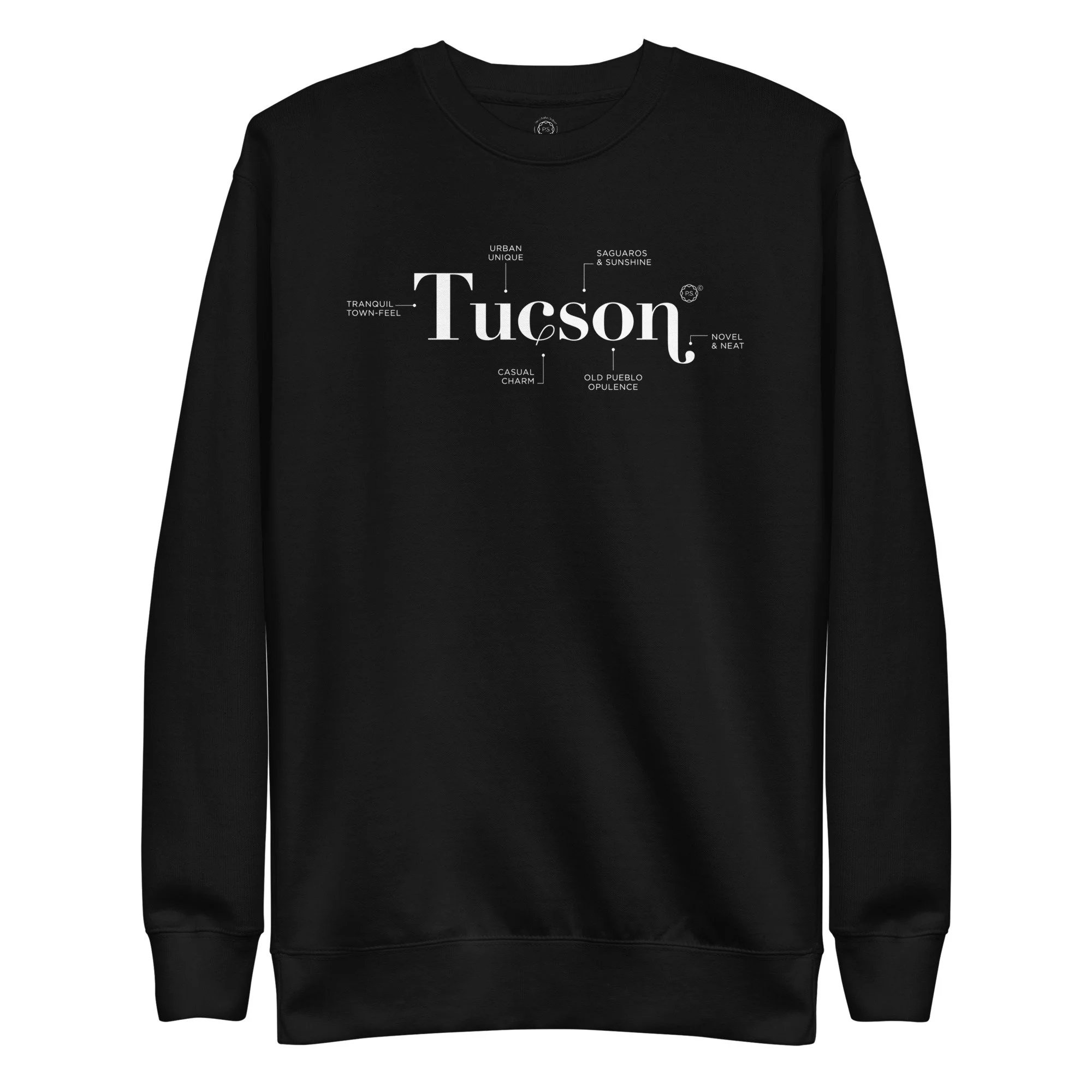 Super soft Tucson Defined minimalist graphic sweatshirt in chic Black.