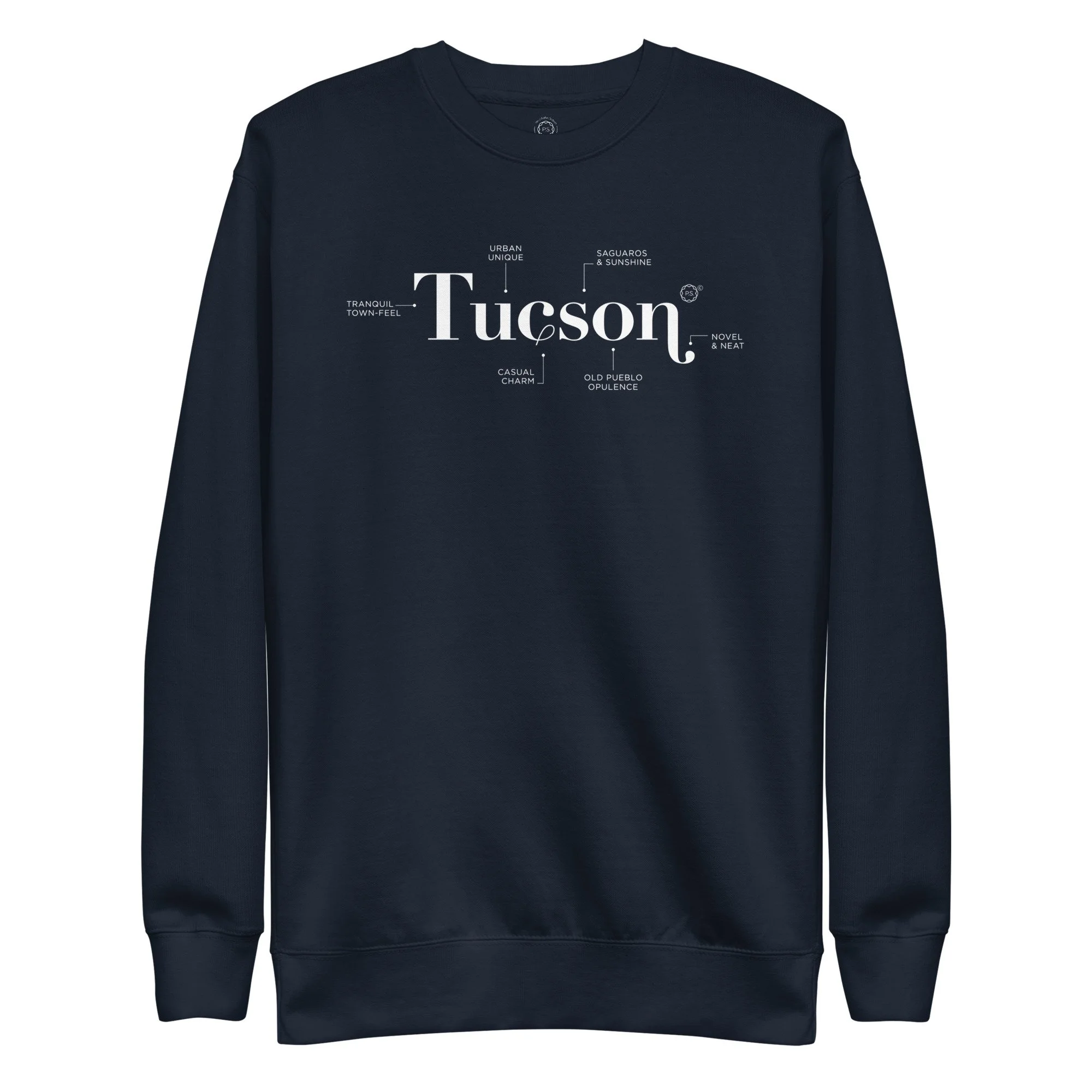 Super soft Tucson Defined minimalist graphic sweatshirt in classic Navy Blazer.