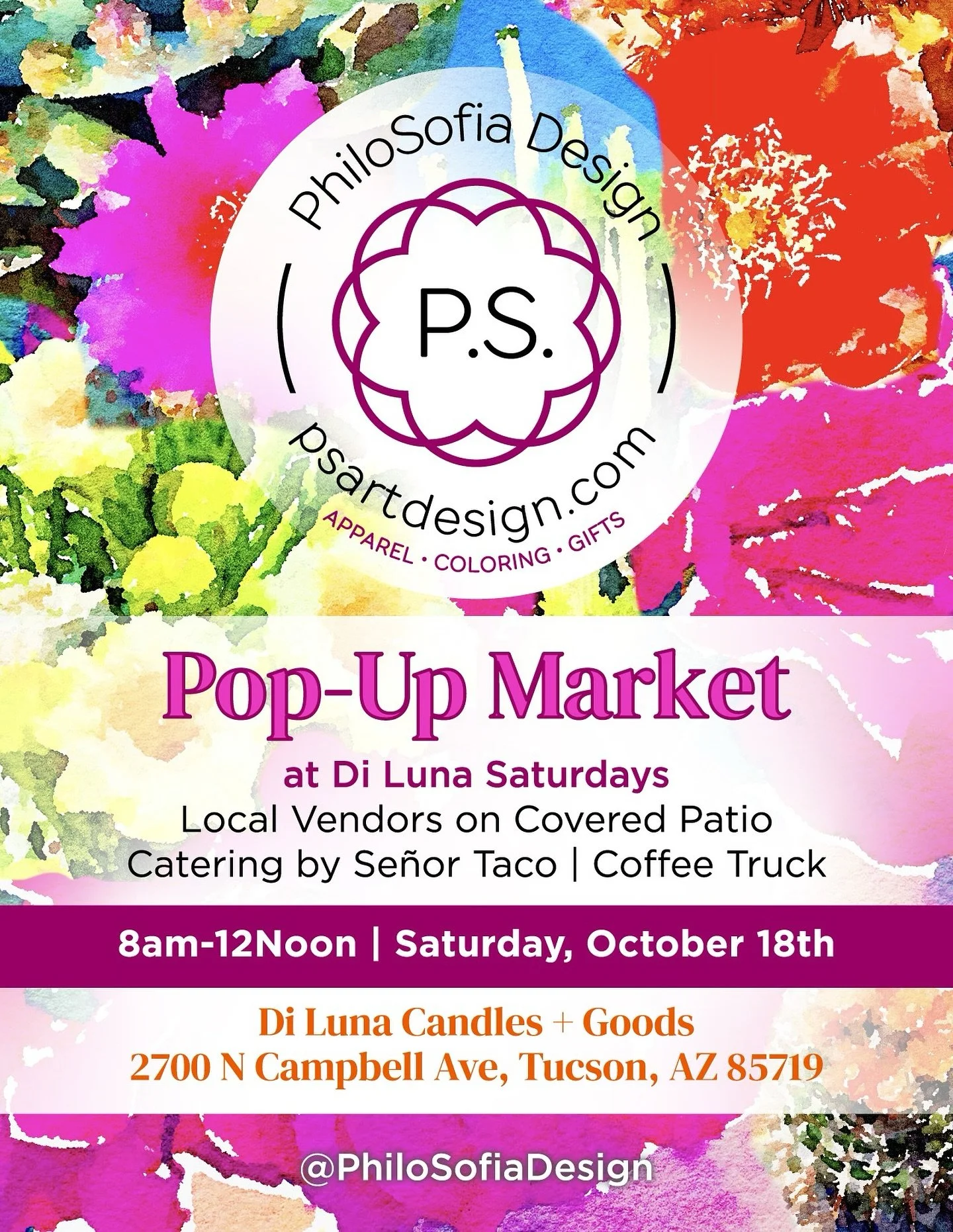 POP-UP MARKET! 👻 🎃 🌯🧋🖤 Come shop in-person October 18th, 8am-12noon at Di Luna Saturdays
2700 N Campbell Ave, Tucson, AZ 85718

Give yourself a much needed break on NO KING&rsquo;S DAY! 🚫 👑 

Support local Tucson women-owned businesses!!! + En