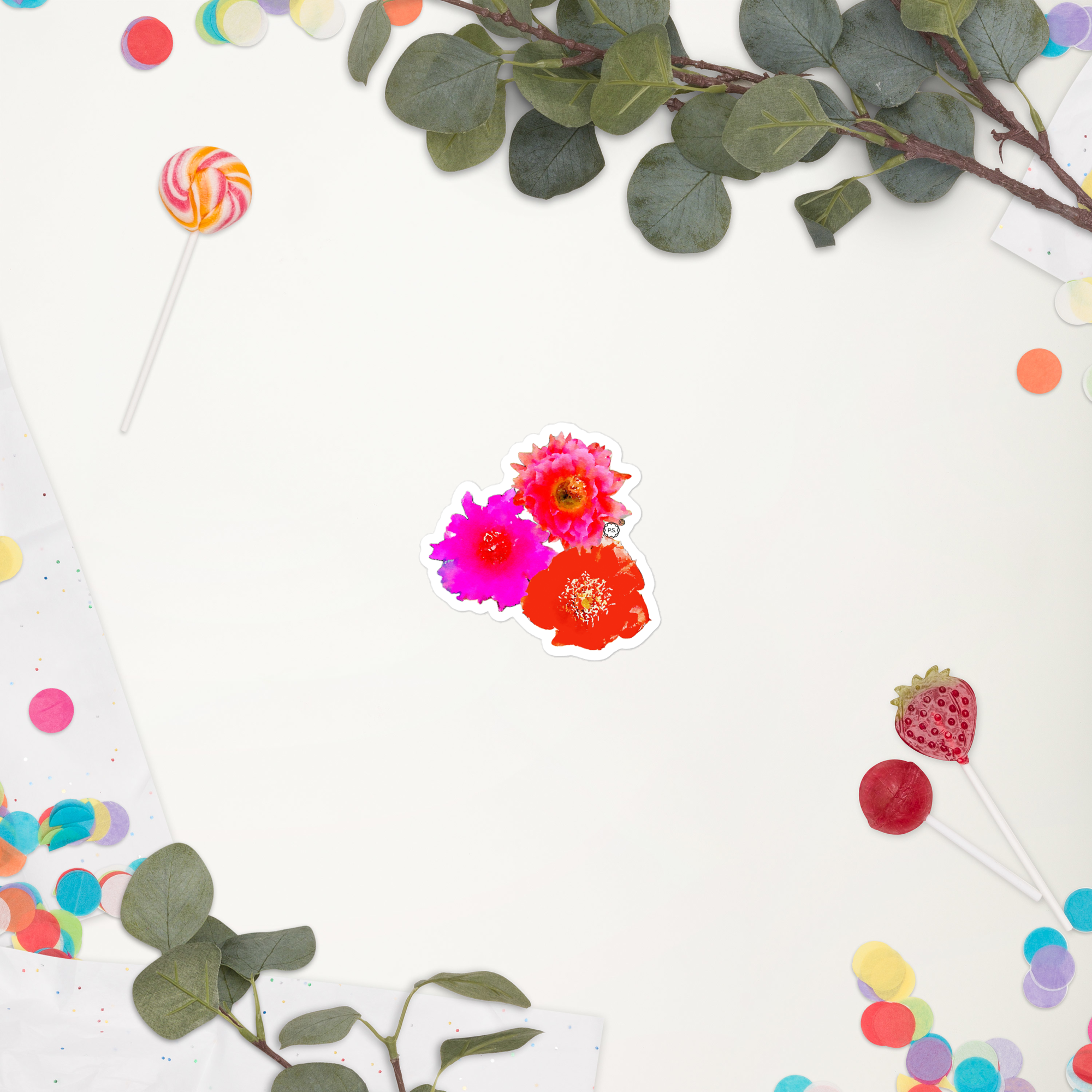 Cactus Flowers Sticker with arts and crafts materials.