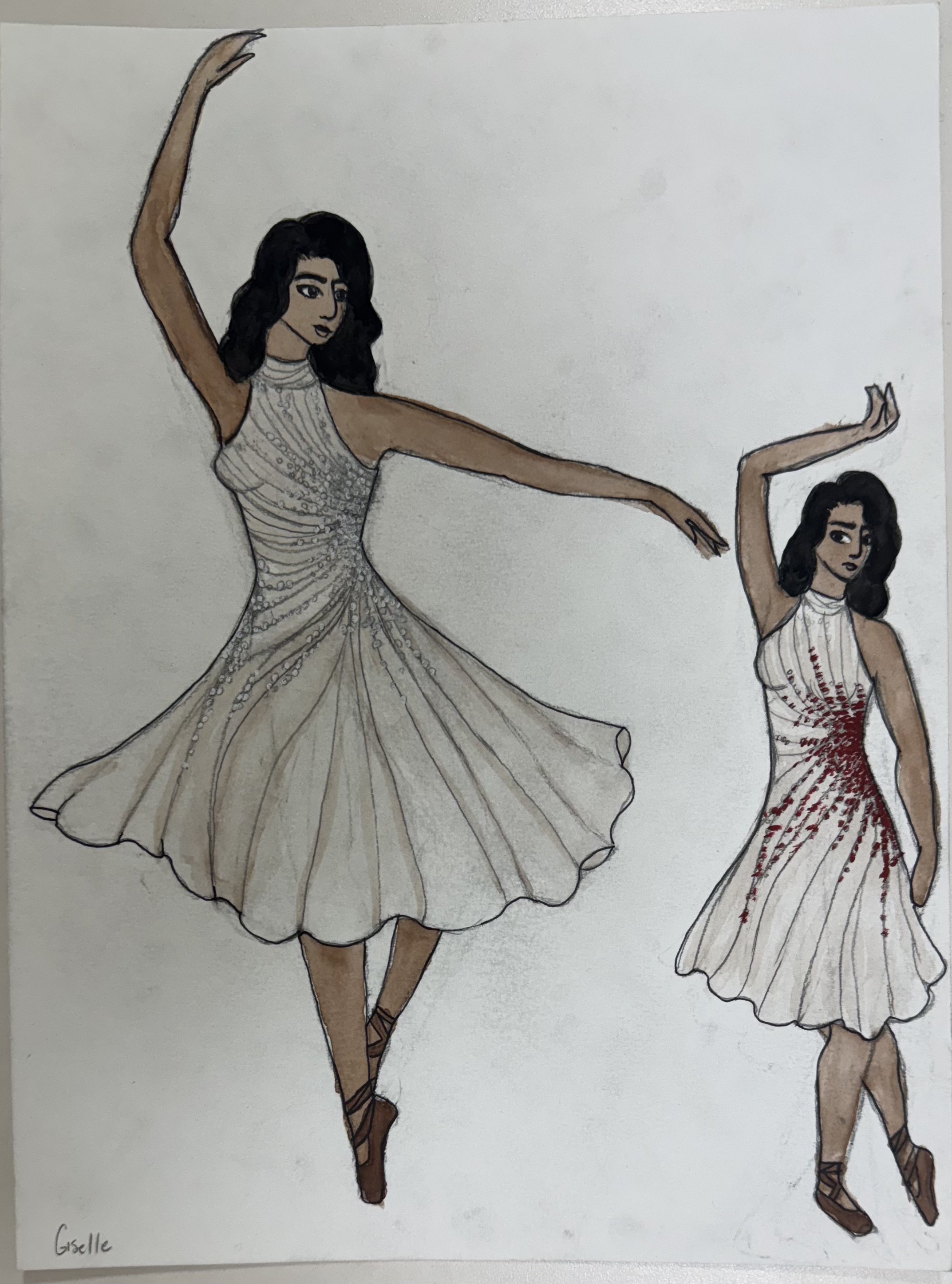 Robert Wun Inspired Giselle Ballet Design for Giselle (watercolor, pencil, and ink)