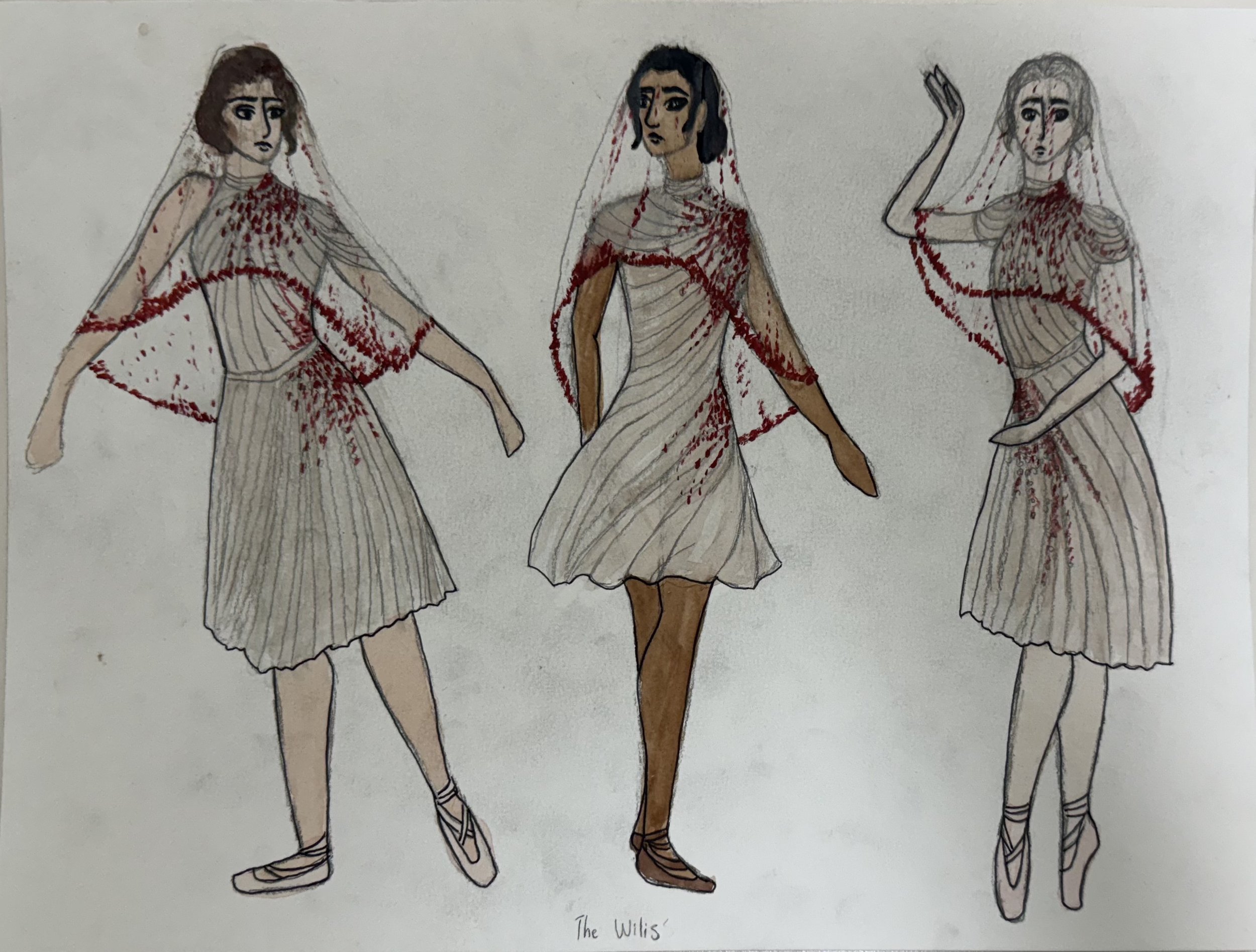 Robert Wun Inspired Giselle Ballet Design for The Wilis (watercolor, pencil, and ink)