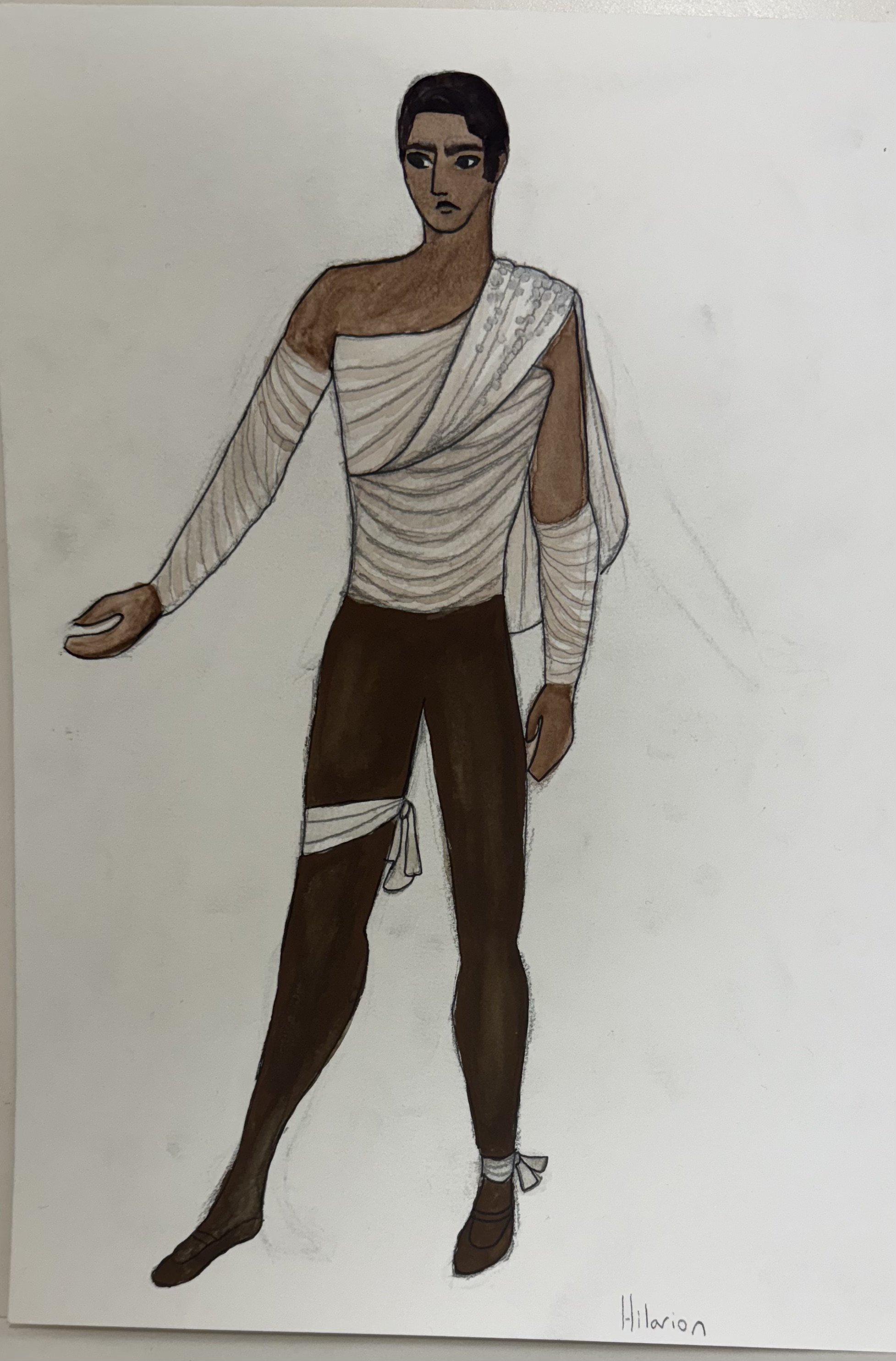 Robert Wun Inspired Giselle Ballet Design for Hilarion (watercolor, pencil, and ink)