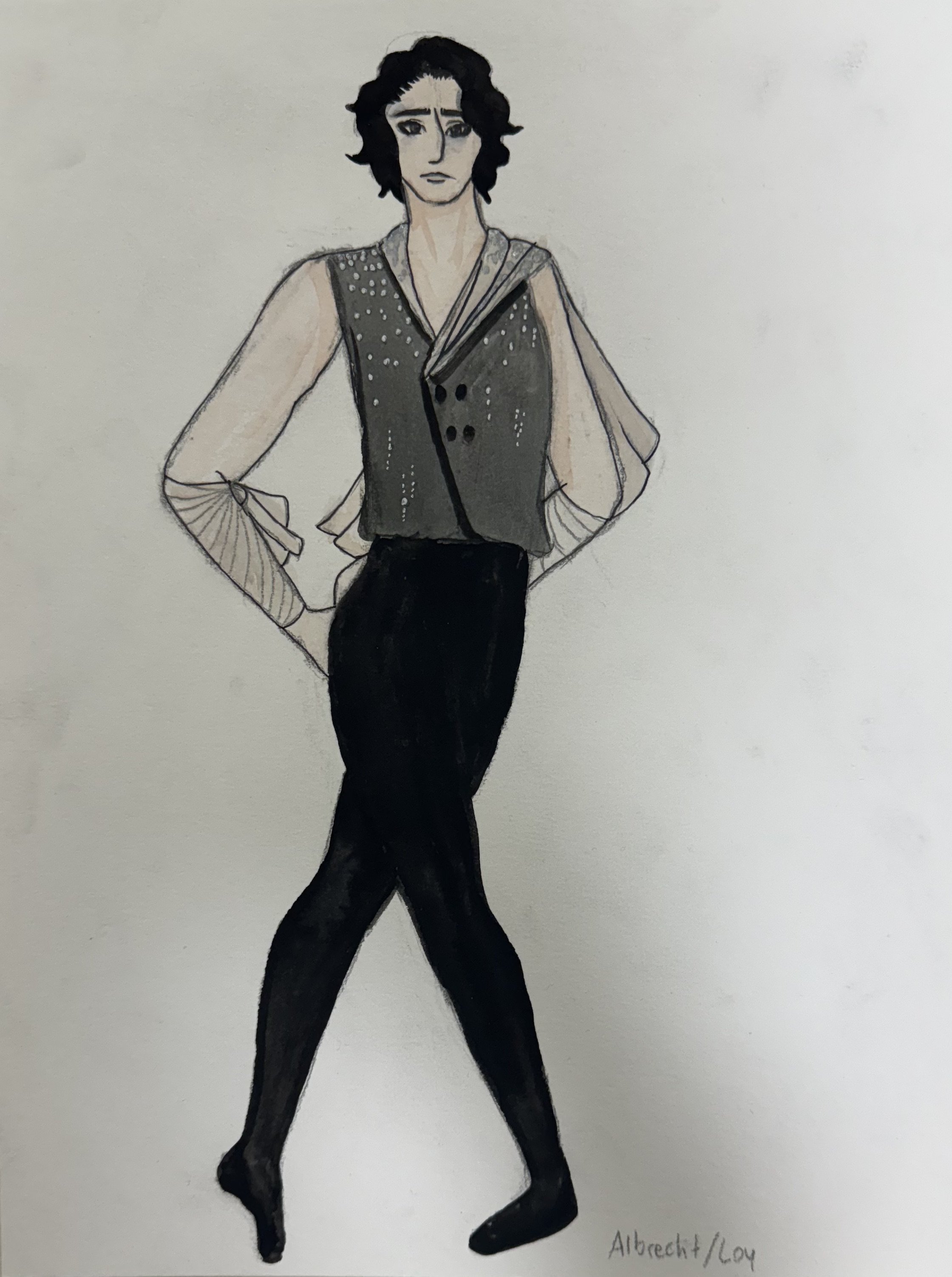 Robert Wun Inspired Giselle Ballet Design for Albrecht/Loy (watercolor, pencil, and ink)