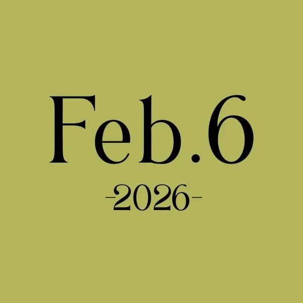 A minimalist calendar display showing February 6, 2026, on a green background.