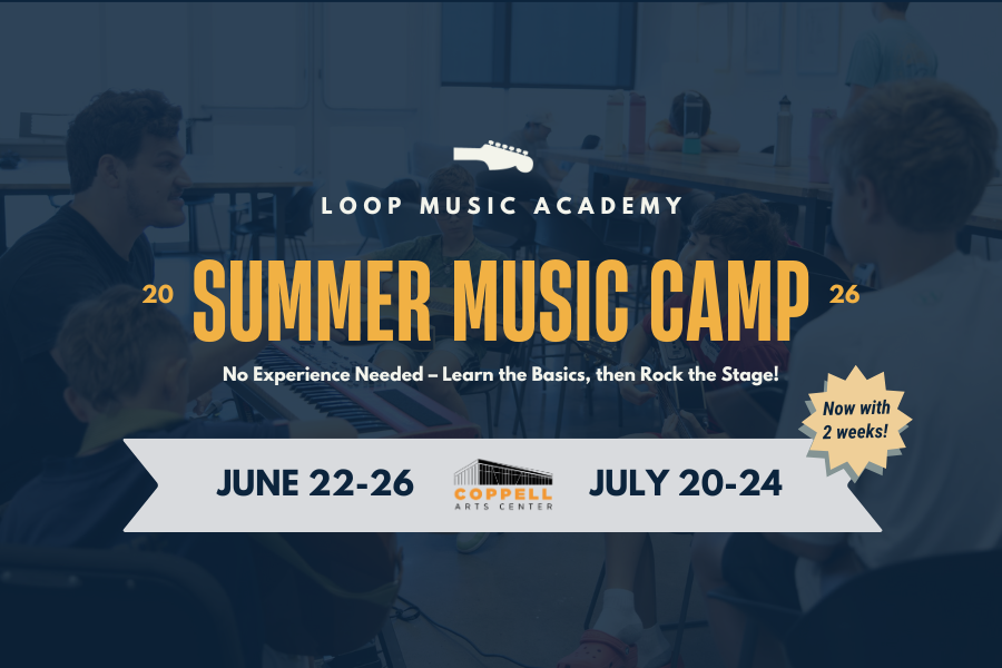 Kids performing at a live concert during summer music camp in Coppell, TX — guitar, bass, and band experience for beginners