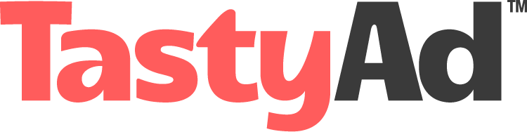 Logo for TastyAd with the word "tasty" in red and "Ad" in black.