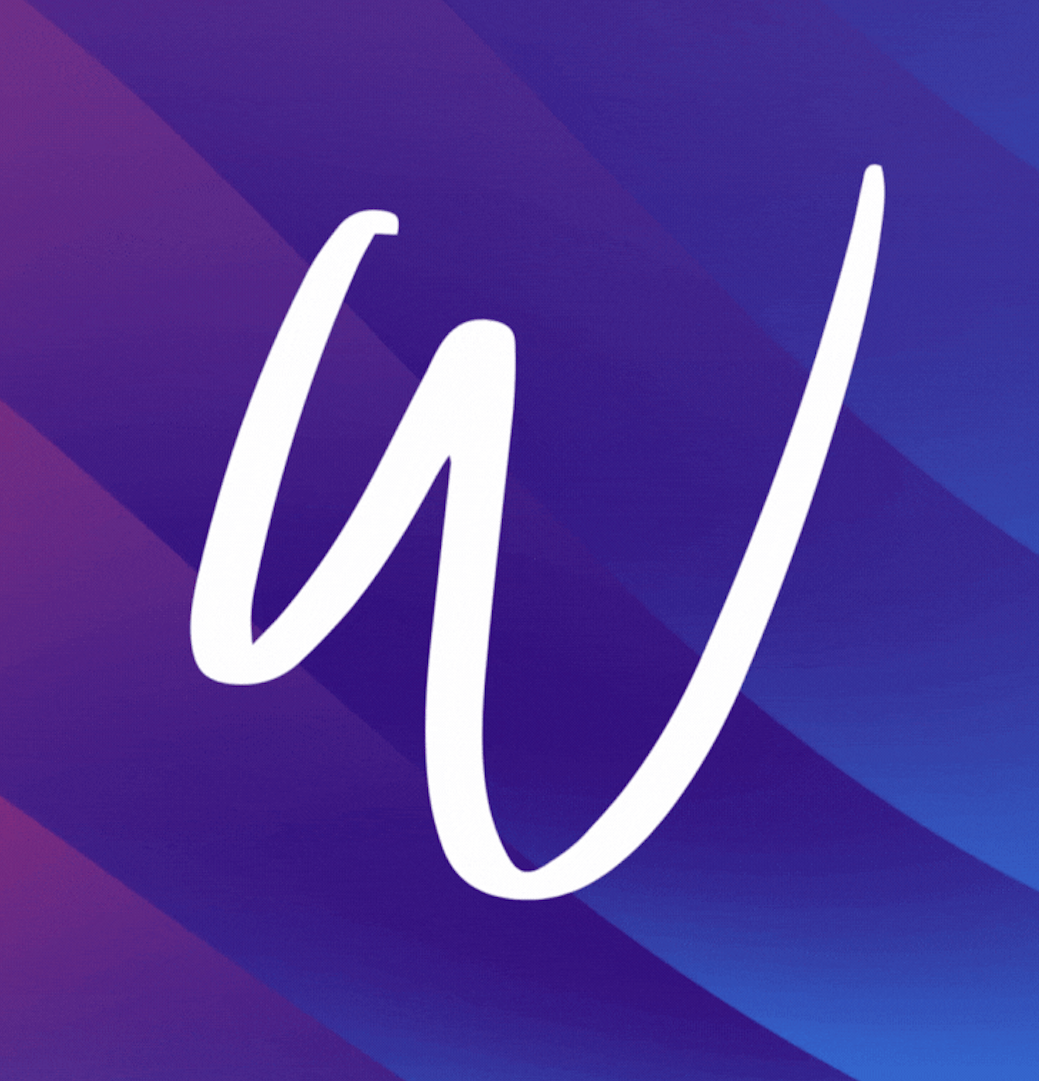 Stylized white cursive logo on a purple and blue gradient background.