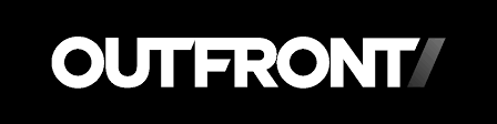 OUTFRONT logo in white and gray text on a black background.