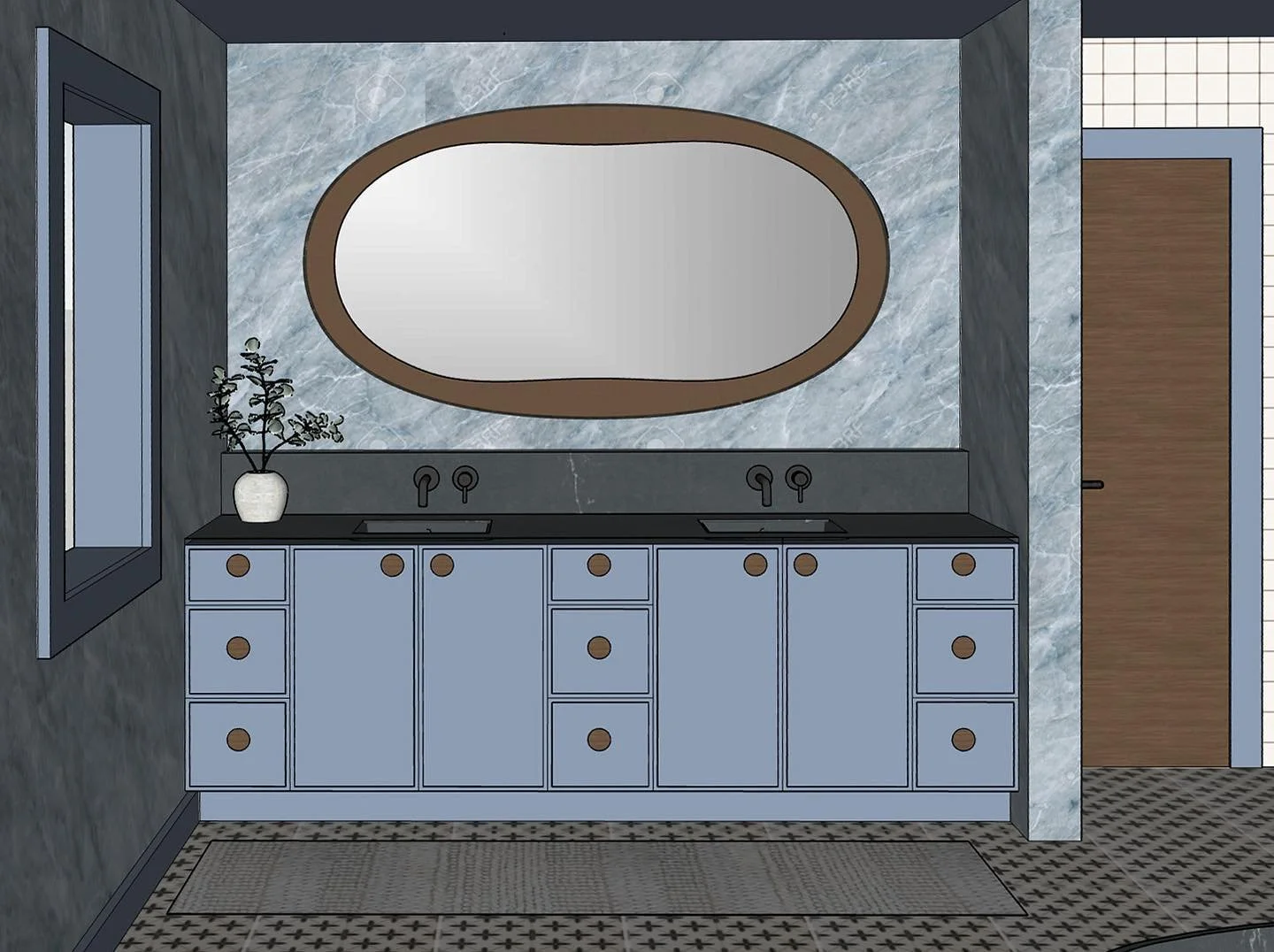 Any color can feel neutral if you use enough of it&hellip; right?!
 
Take this concept for a micro-shaker vanity with walnut hardware for example
 
#interiordesign #architecture #homedecor #curated #modernhome #bathroomremodel #bathroomdesign