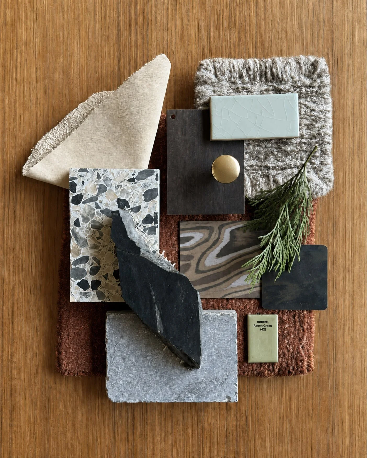 A quintessential mountain palette&mdash;durable bluestone and quartzite, natural leather hide, tactile wool, &amp; visible wood grain.

Lately, I&rsquo;ve been drawn to soft, unexpected blue-greens. Pistachio, celadon, mineral blue. I&rsquo;m curious