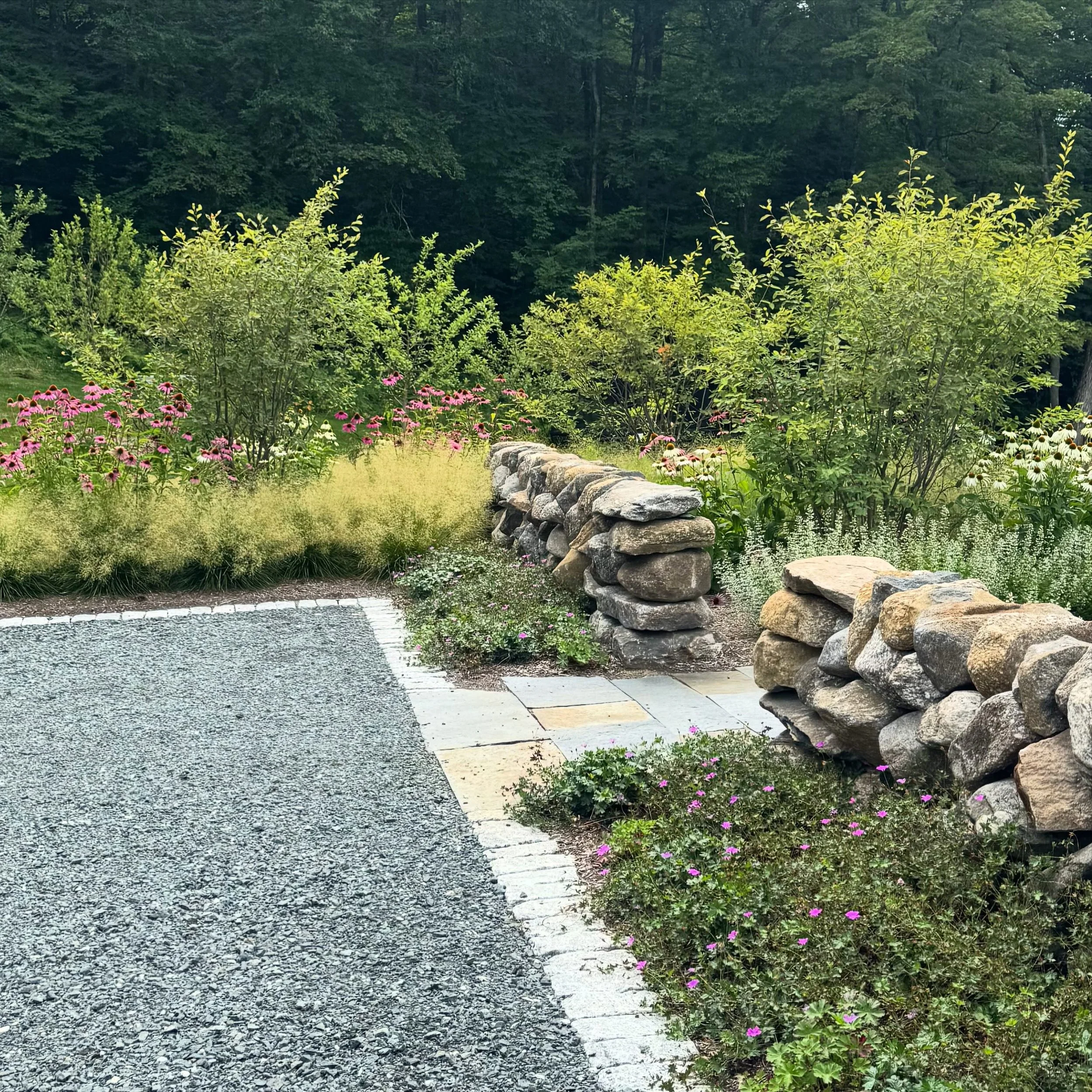 Softening the entry to a new build in New Hampshire. 

Walls: @rivervalleystonework &amp; @stonebearmason 
Landscape: @abidingtree 
Design: @gbr_landscape 
Architecture: @mudgegreeley_architects