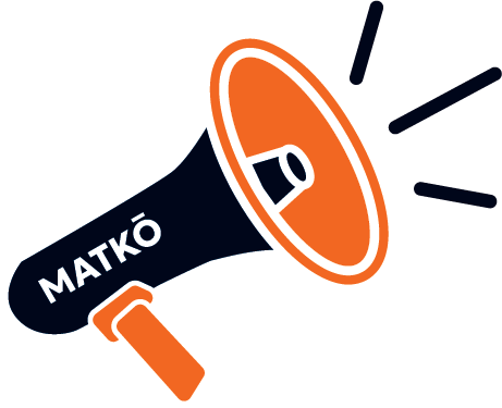 A black and orange megaphone with the word "МАТКО" written on it, emitting sound lines.
