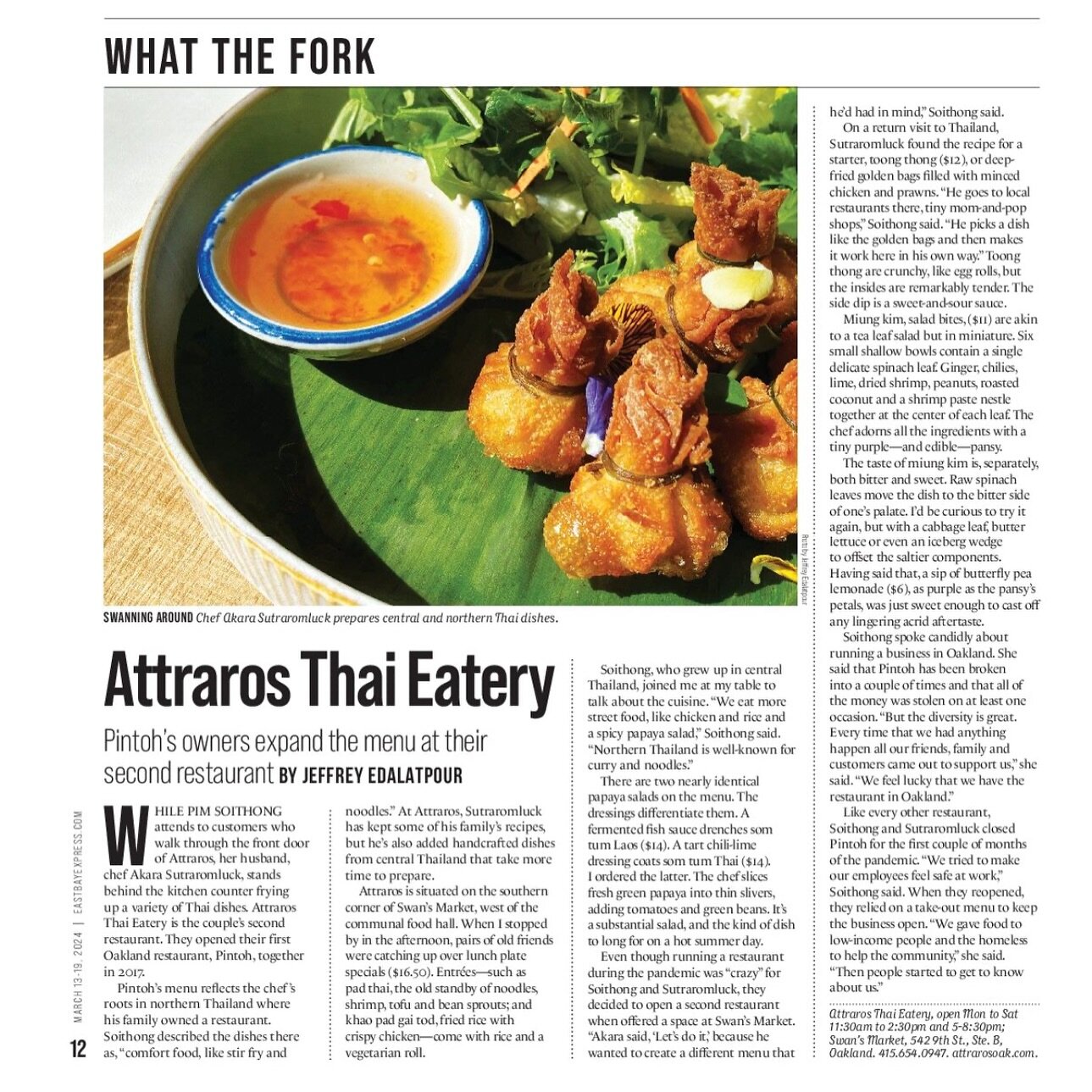 Thank you to @eastbayexpress for including us in the article. We are grateful for this opportunity. :) Thank YOU! ✨🇹🇭 We&rsquo;re open, come hang out. 🤩

🔗 https://eastbayexpress.com/attraros-thai-eatery/

🔗 Order take out/ Make reservation link