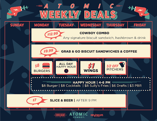 Atomic Cowboy’s Weekly Specials and Delicious Deals