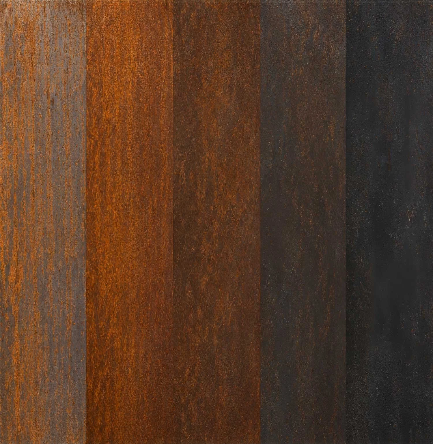 A collection of metal sheet textures in various shades of rust and corrosion, arranged in vertical strips.