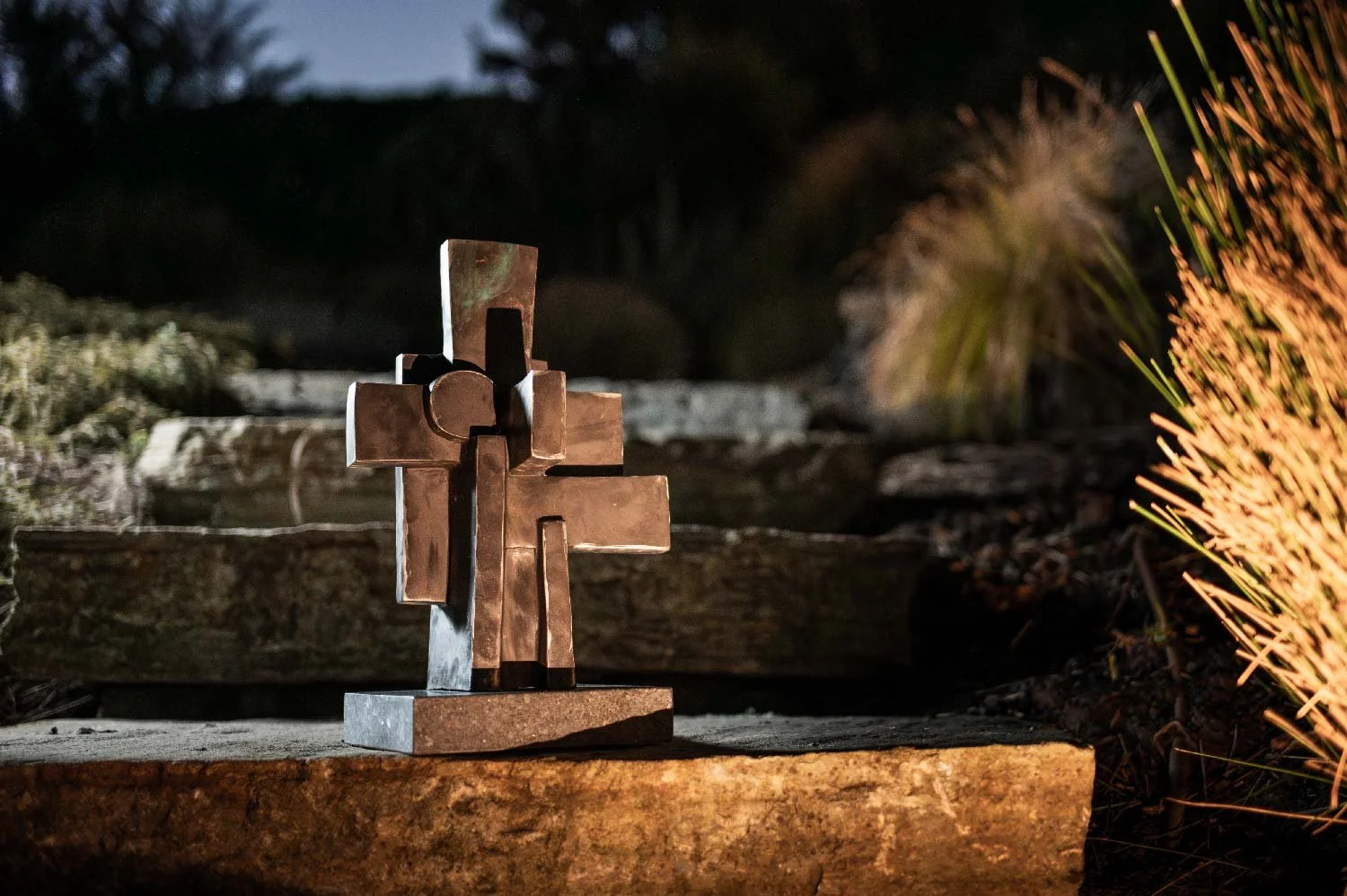 Bronze Geometric Block Sculpture