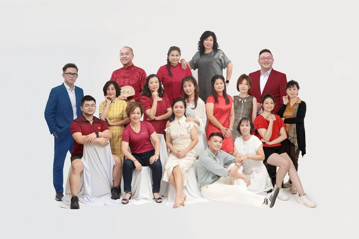 Multi-generational family portrait photographed in a professional studio in Kuching Sarawak.
