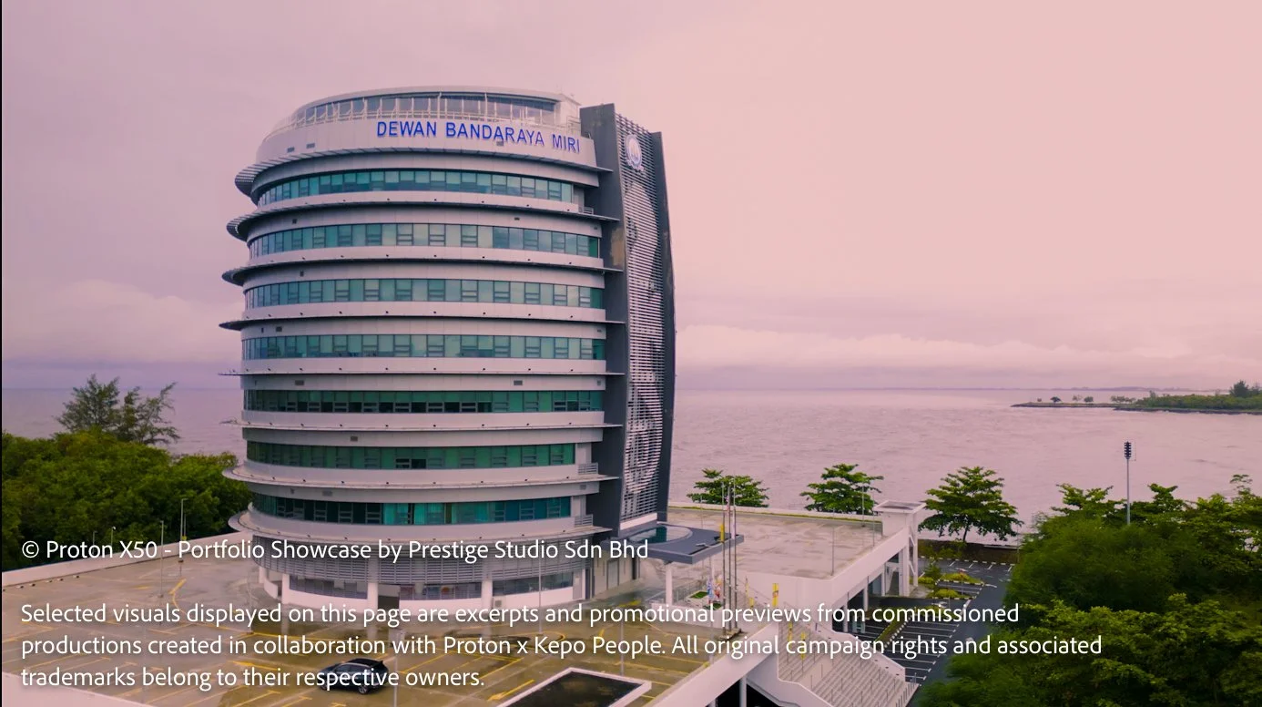 Drone view of Dewan Bandaraya Miri during Proton X50 commercial production