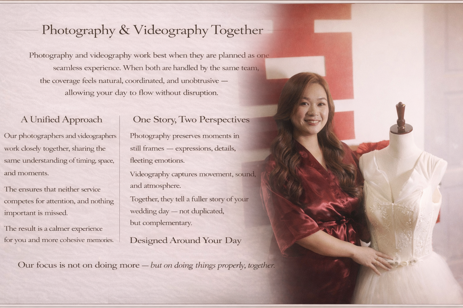 Wedding preparation coverage by a coordinated photography and videography team in Kuching Sarawak.