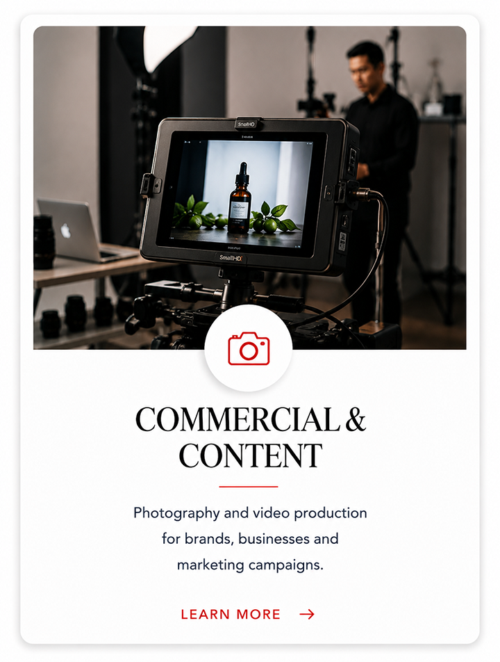 Commercial photography, videography and content production for businesses and brands.