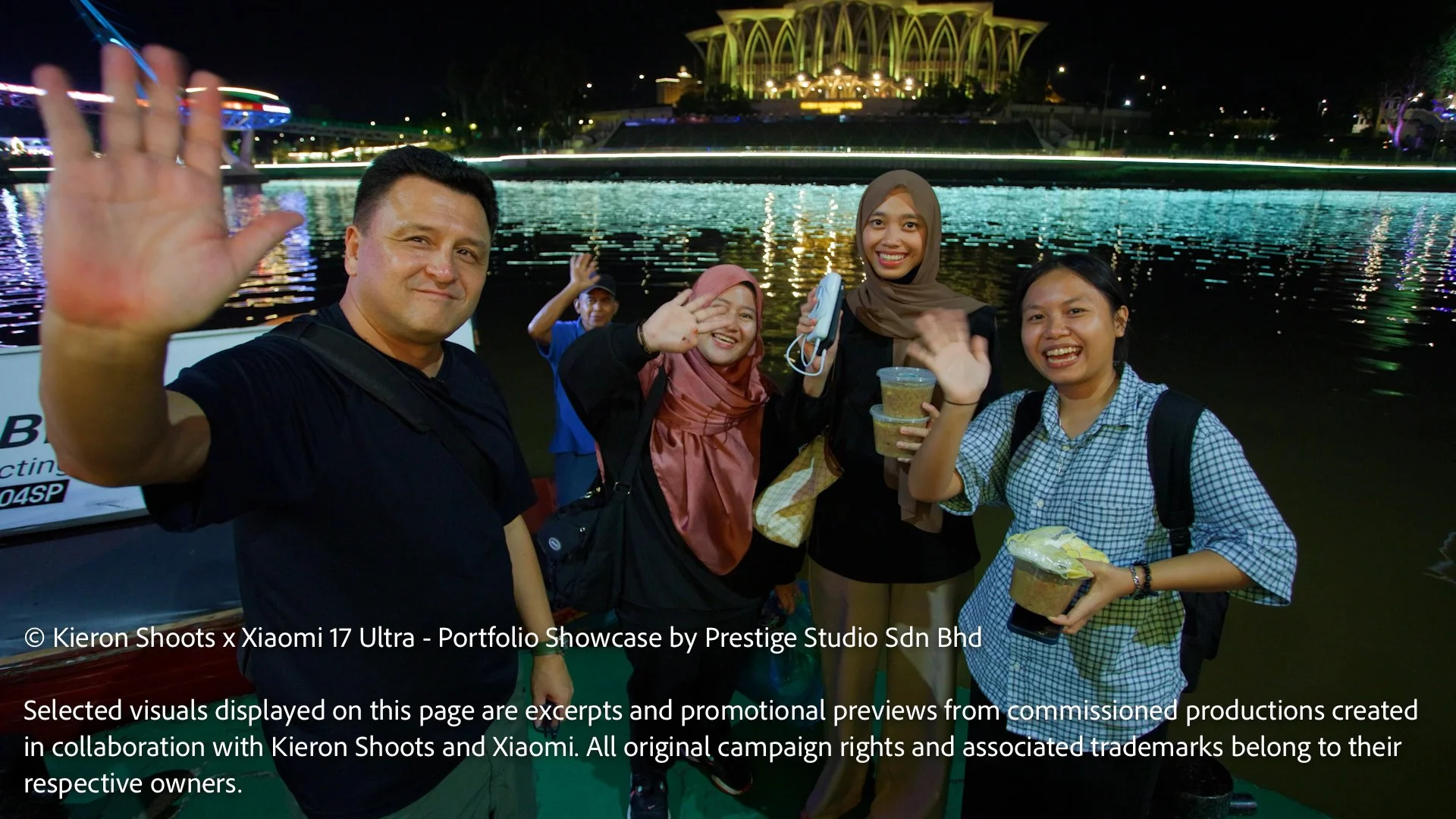 Kieron Long meeting visitors and locals at Kuching Waterfront during the Xiaomi 17 Ultra documentary street photography series.