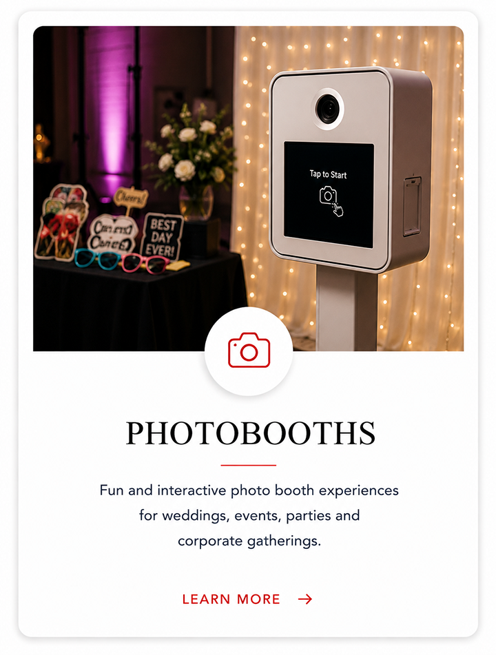 Interactive photobooth services for weddings, corporate events and celebrations.