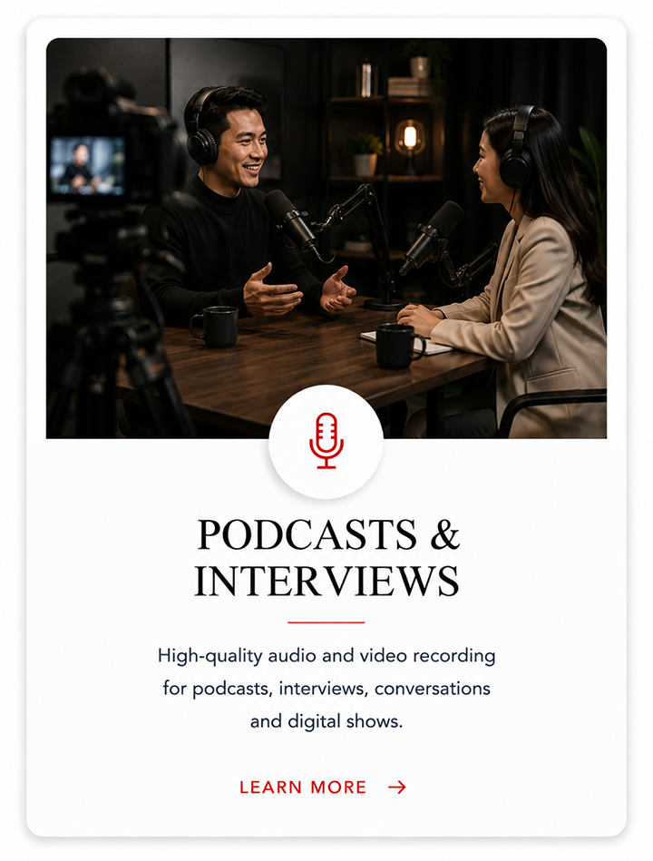 Podcast production, interview recording and multi-camera video services.