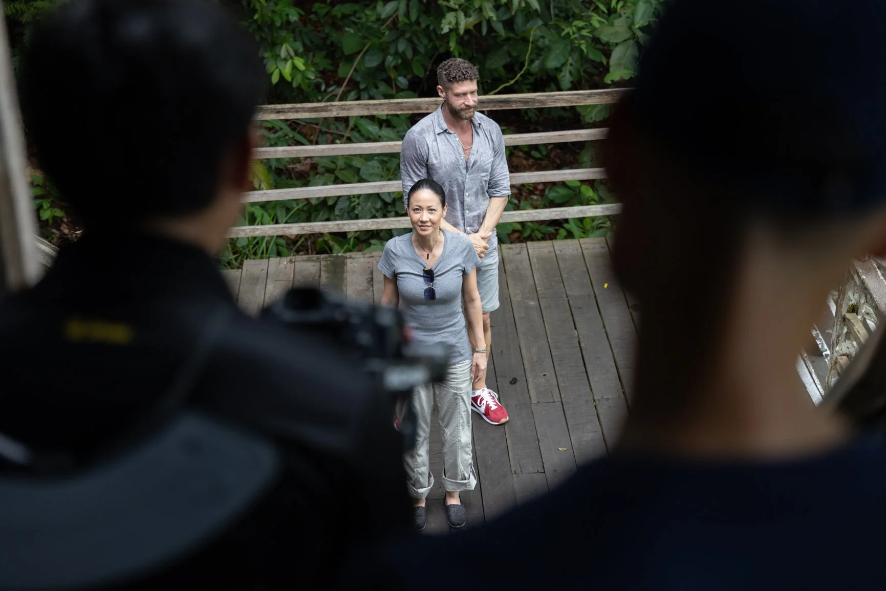Visitors arriving at a Sarawak cultural village during a tourism commercial shoot