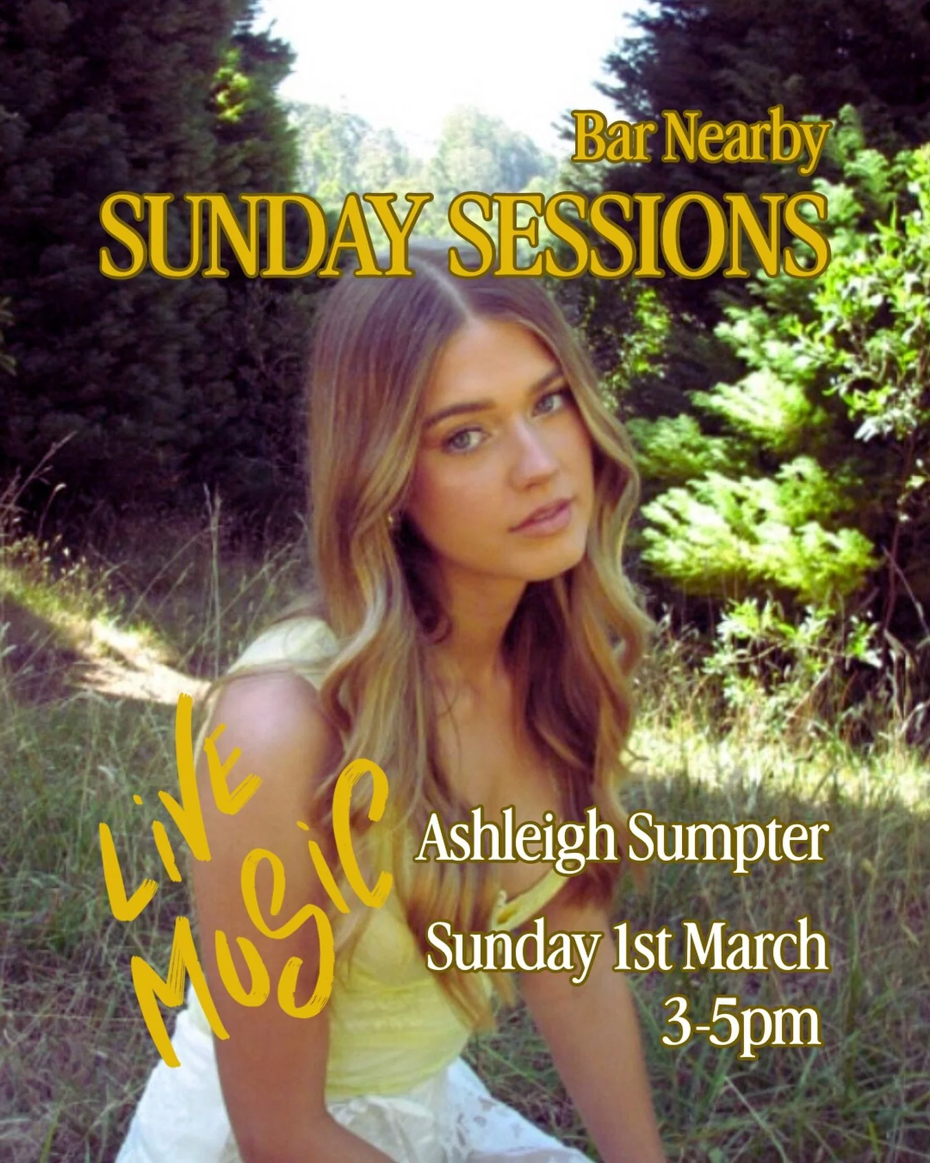 Mondays can wait | Sunday Sessions are here

Join us at Bar Nearby for our first monthly live music sesh, kicking off with the delightful @ashleighsumpter on March 1st, 2&ndash;5pm. 

Good drinks. Good tunes. Good times.