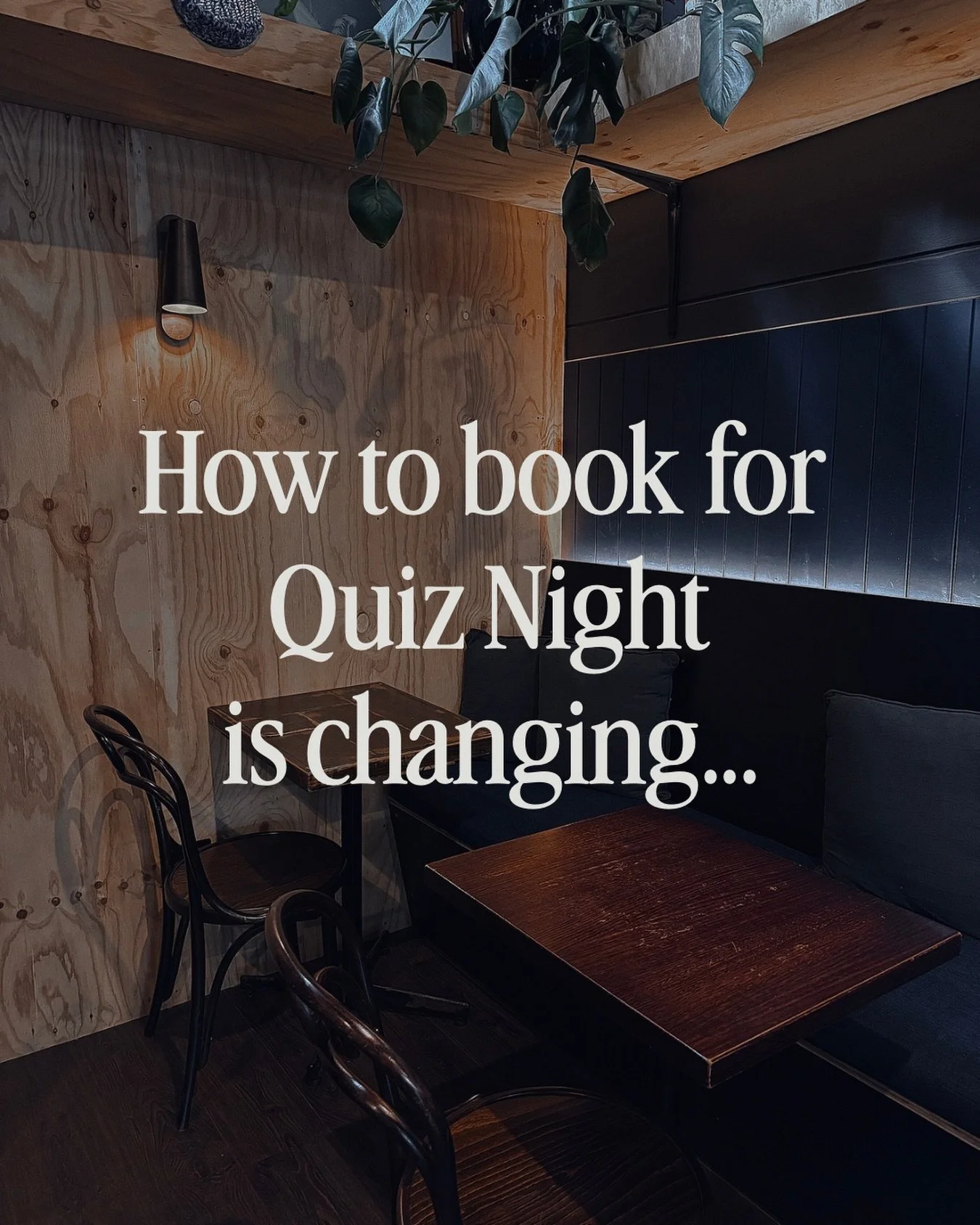 Bookings will now open at 12pm the Monday before Quiz Night. 

✎ Next Quiz Night: Thursday April 16th
For those organisational legends who set a reminder in their phones, bookings will open 12pm Monday April 13th ✌🏼