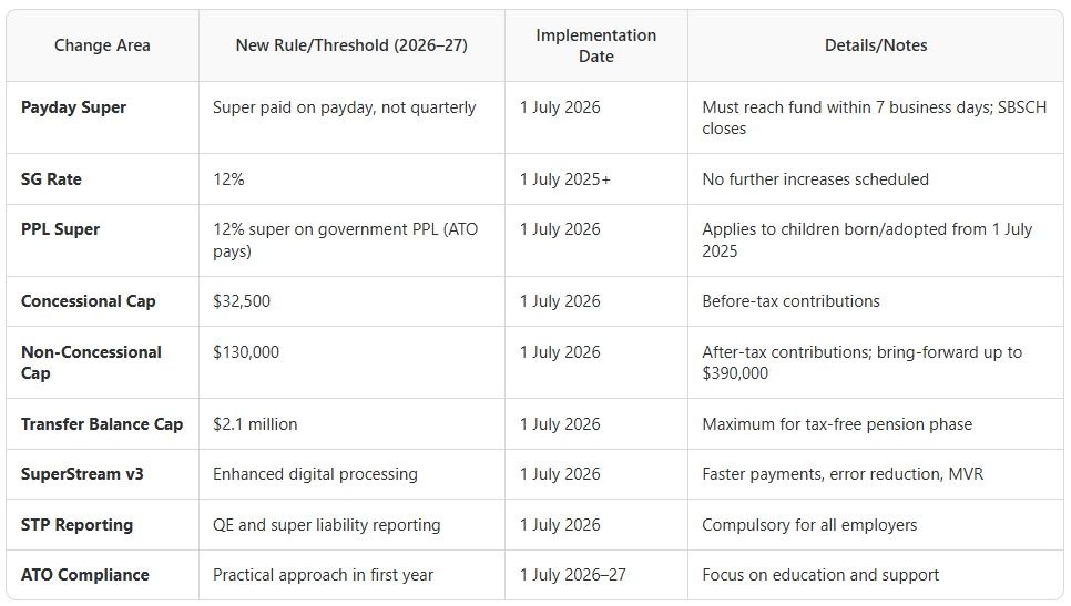 Australian small business - superannuation payment changes summary