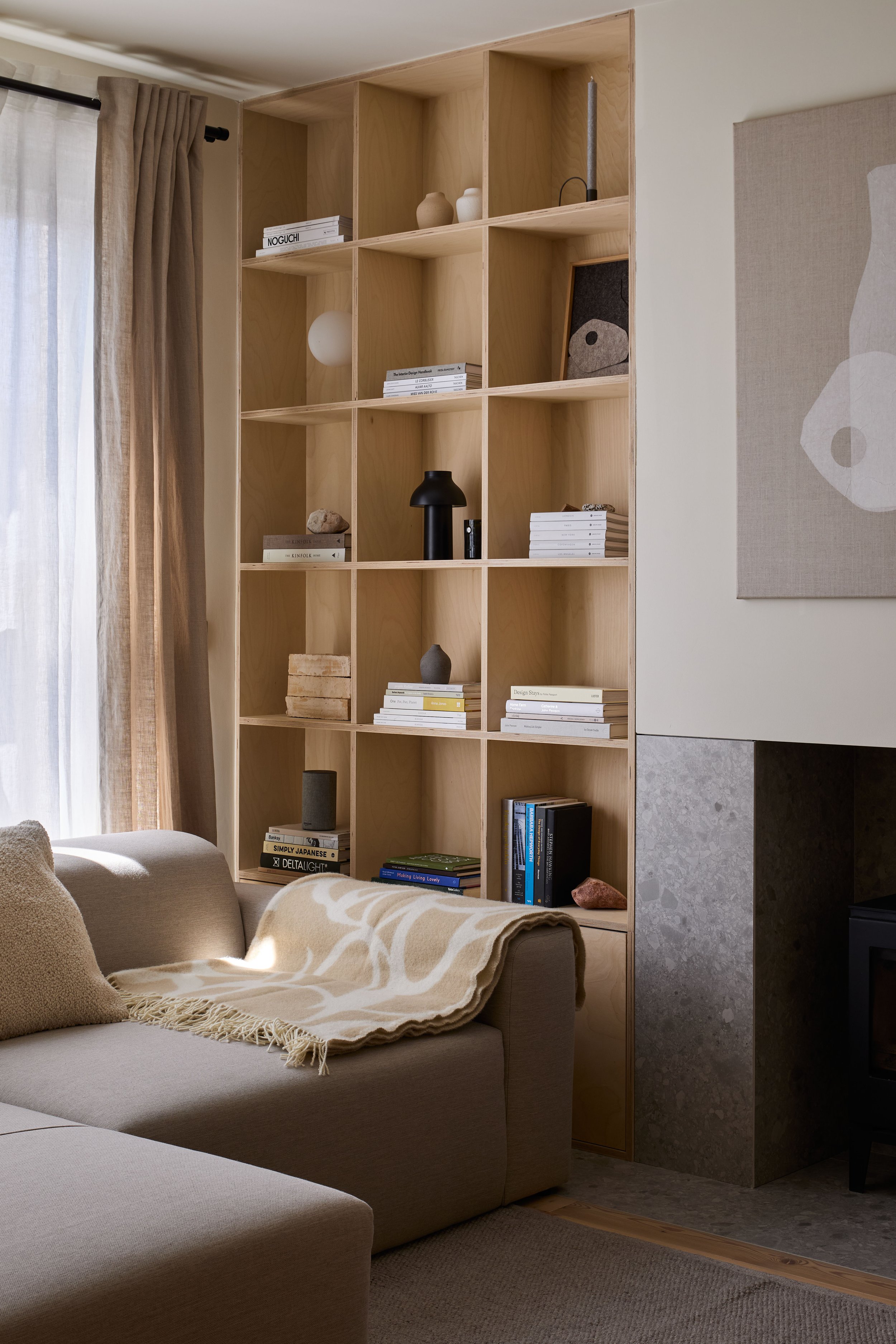 Loft conversion living room library.
