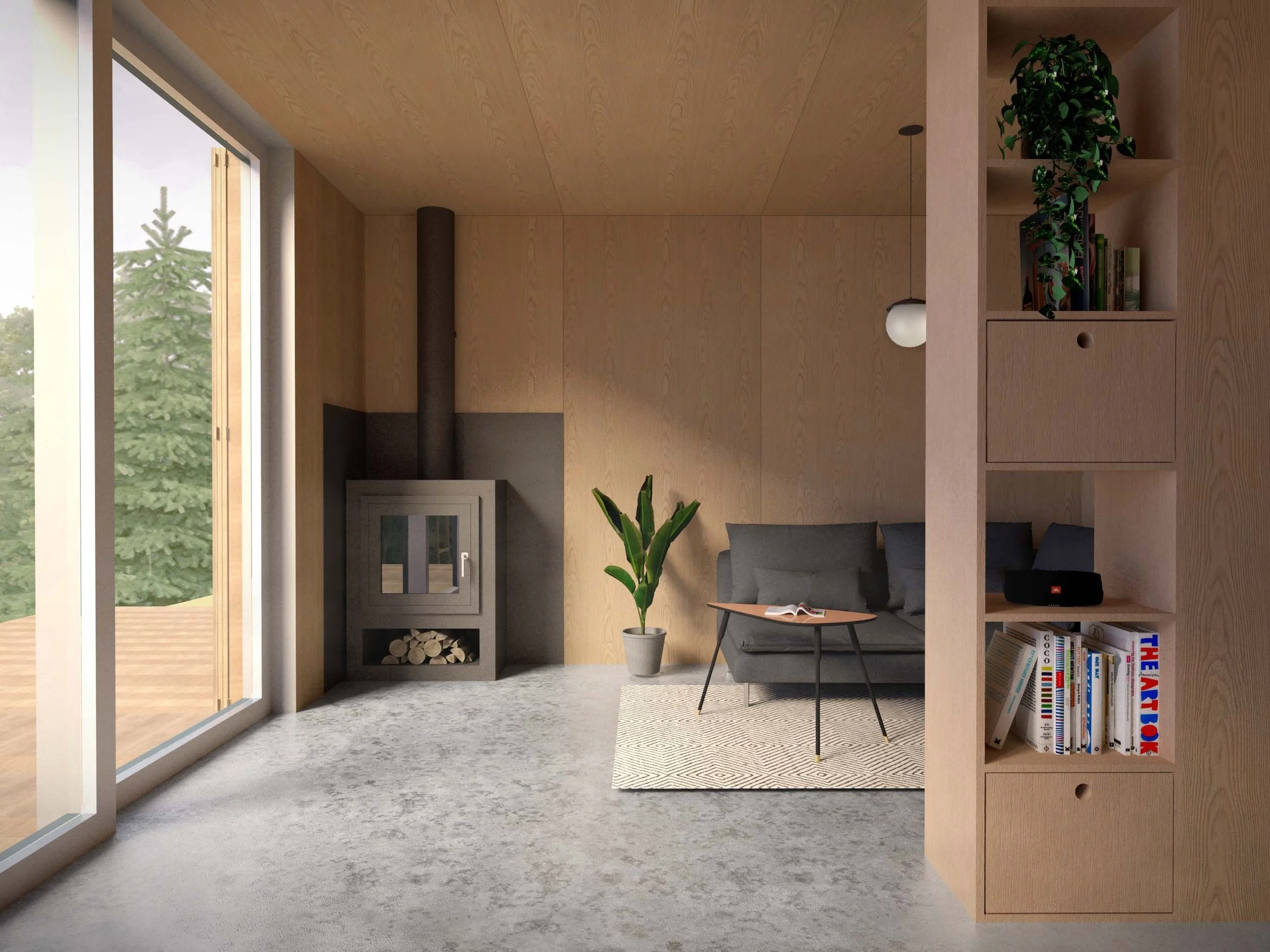Fireplace within mountain holiday home.