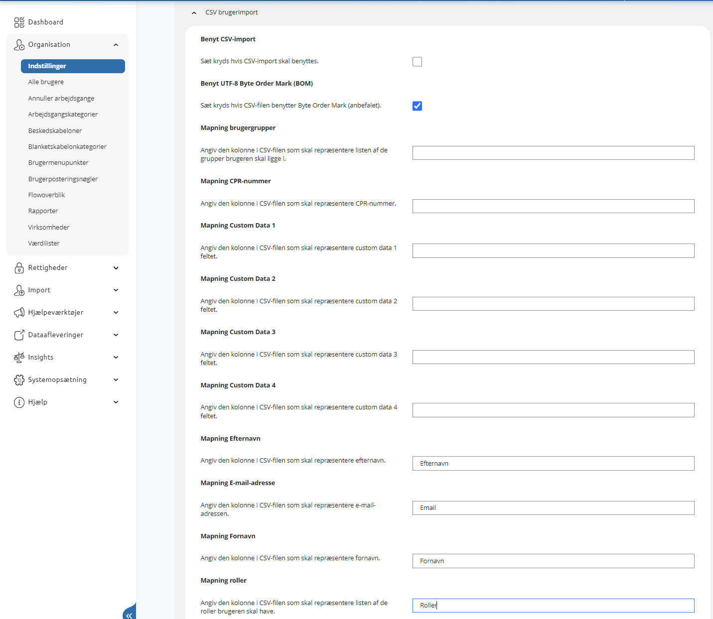 Integrationer: Brugerimport fra CSV-fil — XFlow Support