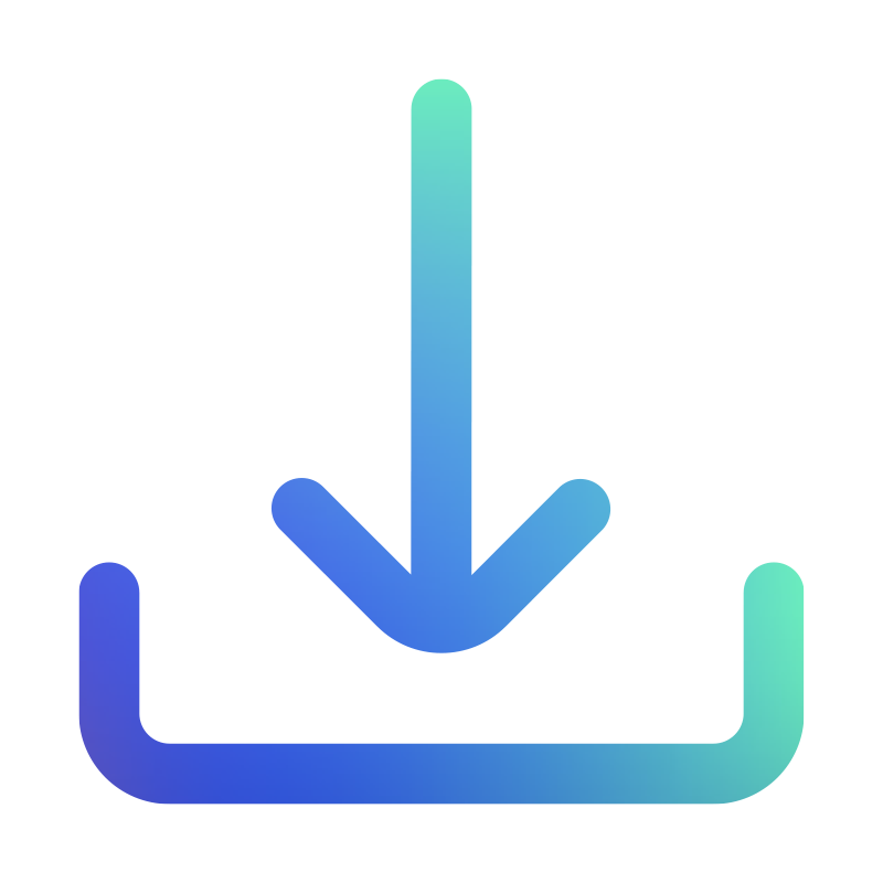 Icon to symbolize download with a blue to green gradient in a minimalistic style