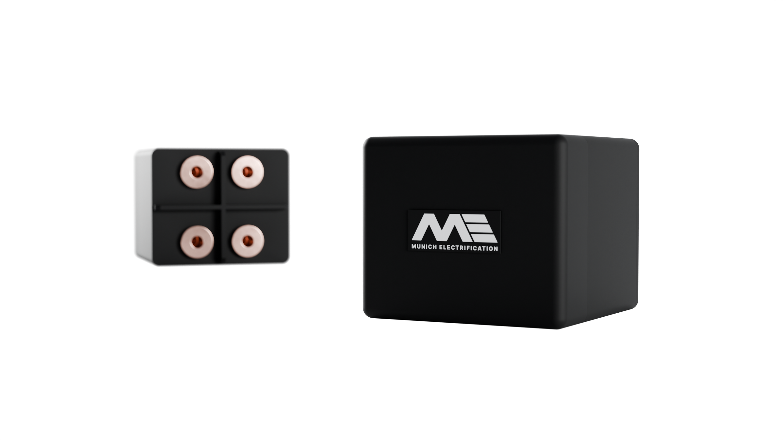 This picture shows the Bi-stable Relay product of Munich Electrification from the front and the back.